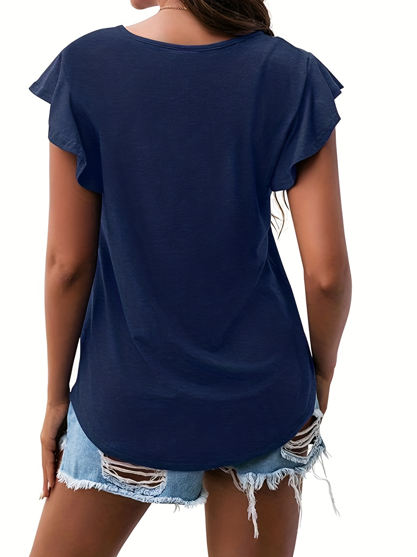 ruffle sleeve crew neck t shirt casual top for summer spring womens clothing details 20