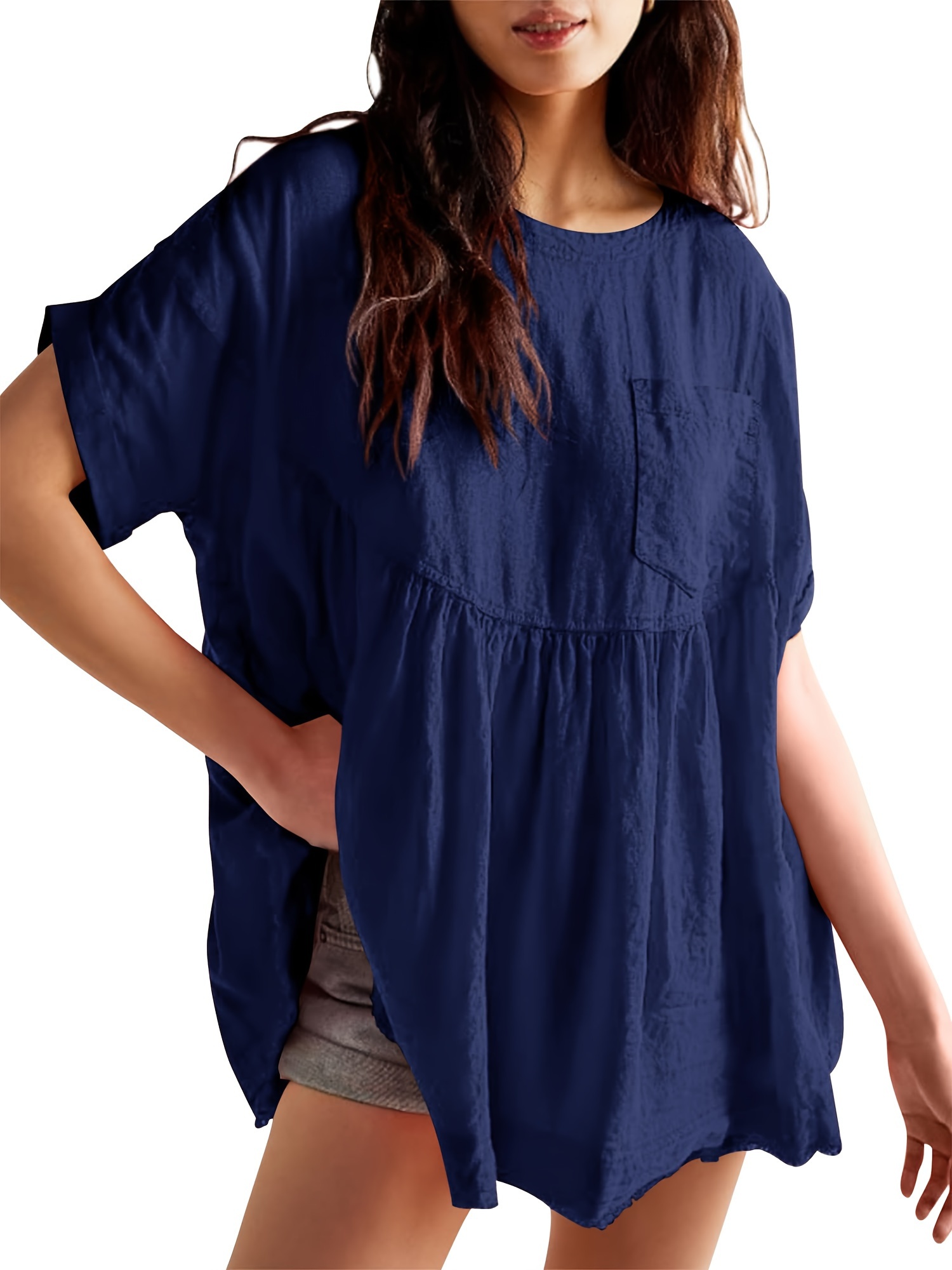 womens summer babydoll tops casual loose fit peplum oversized tunic shirts t shirt details 0