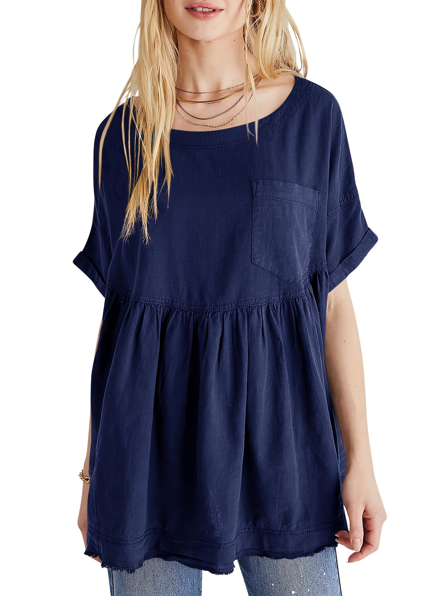 womens summer babydoll tops casual loose fit peplum oversized tunic shirts t shirt details 2