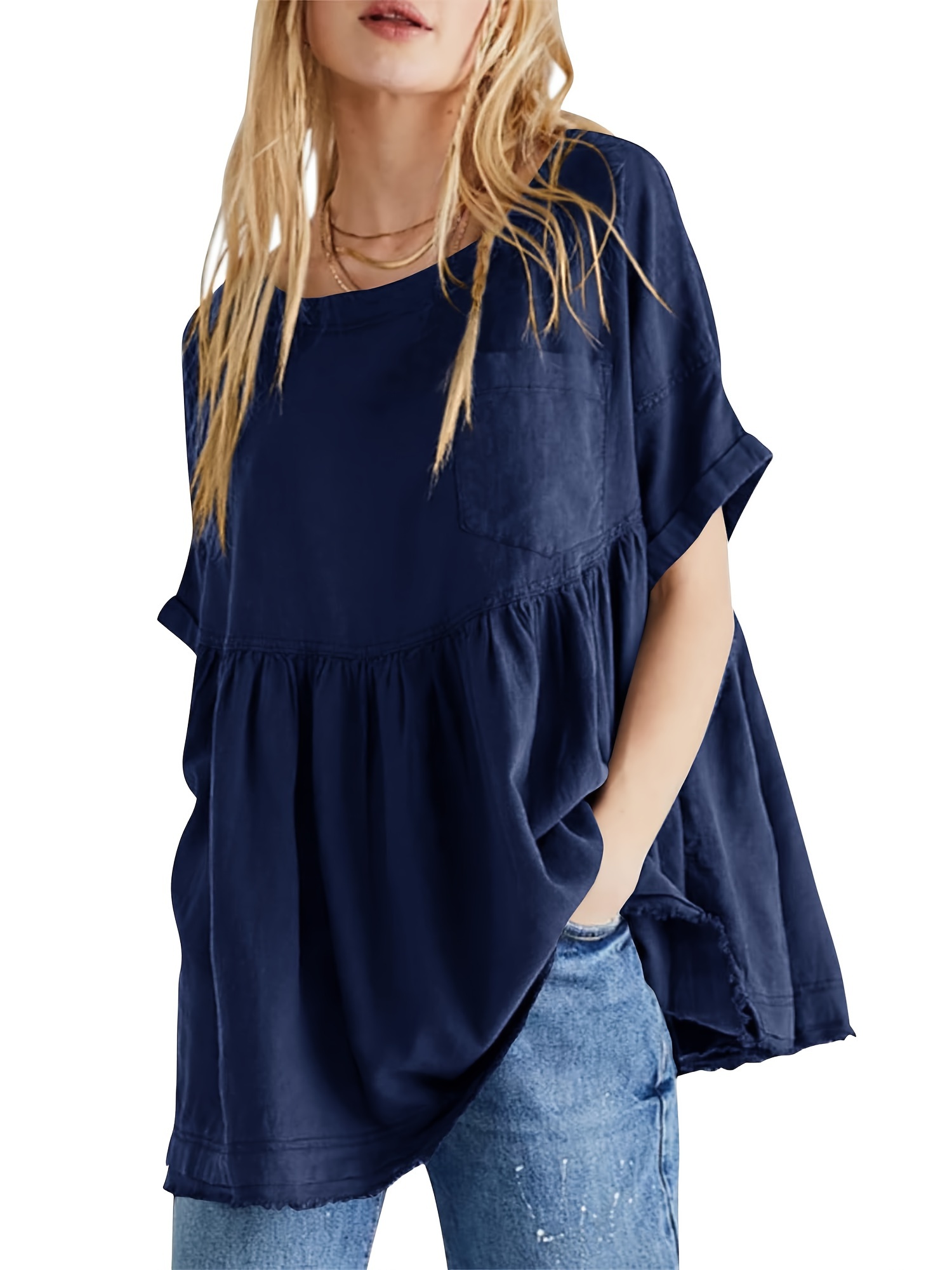 womens summer babydoll tops casual loose fit peplum oversized tunic shirts t shirt details 3