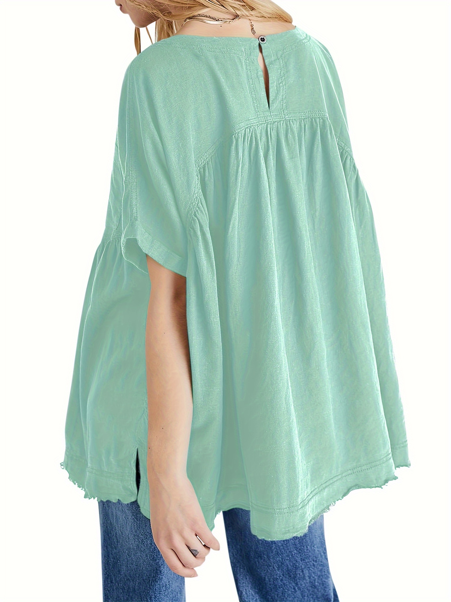 womens summer babydoll tops casual loose fit peplum oversized tunic shirts t shirt details 4