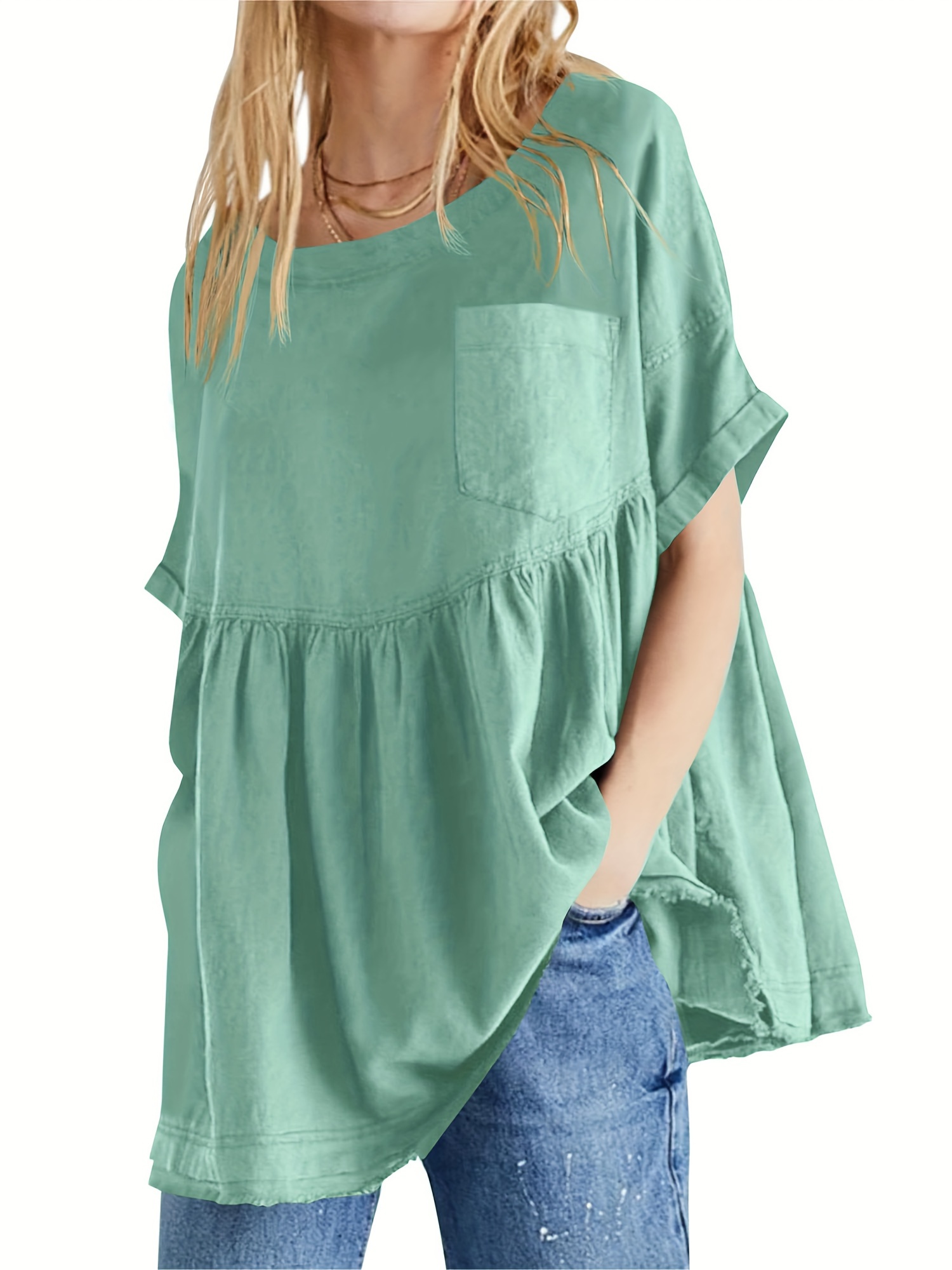 womens summer babydoll tops casual loose fit peplum oversized tunic shirts t shirt details 5