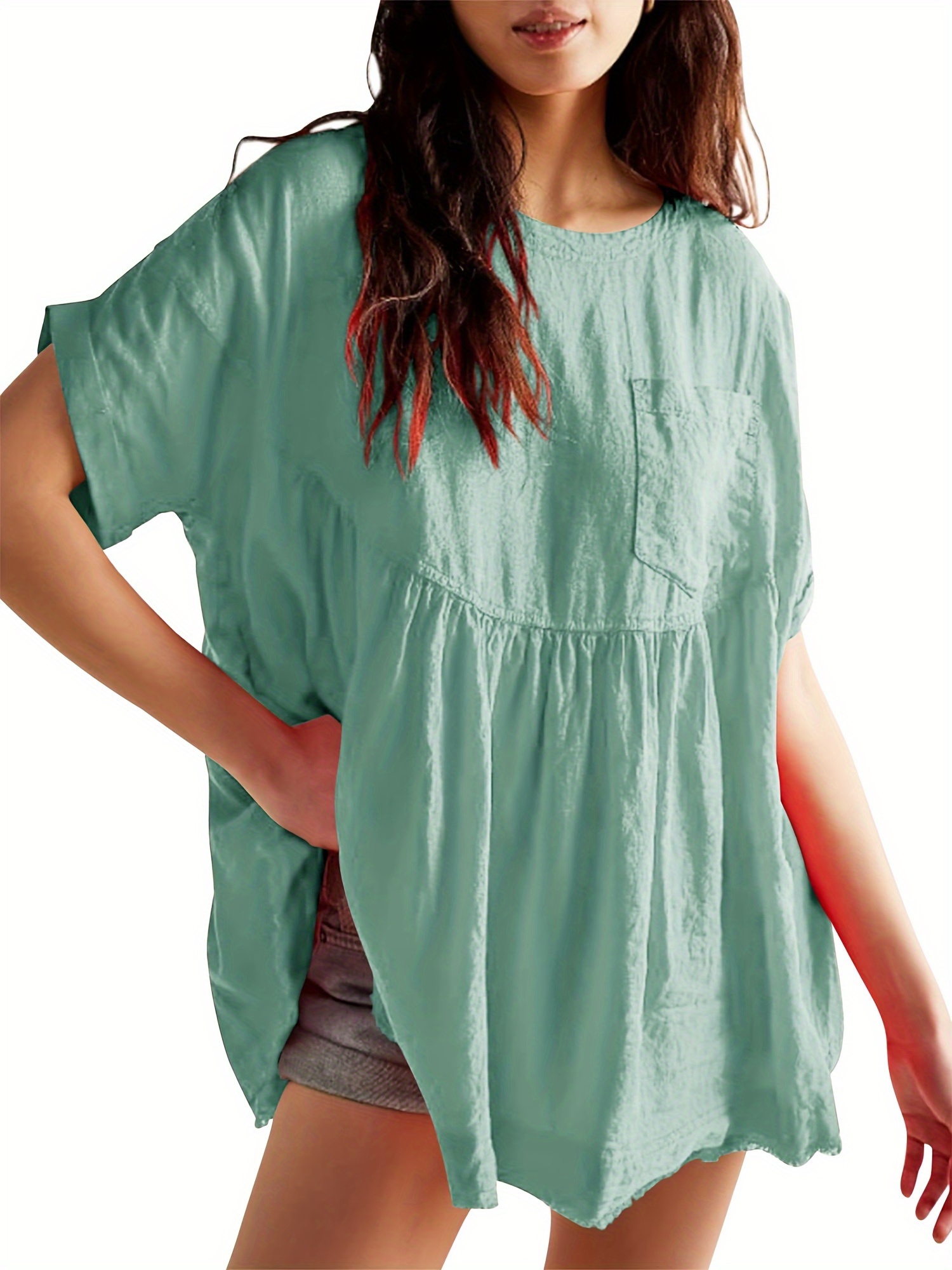 womens summer babydoll tops casual loose fit peplum oversized tunic shirts t shirt details 6