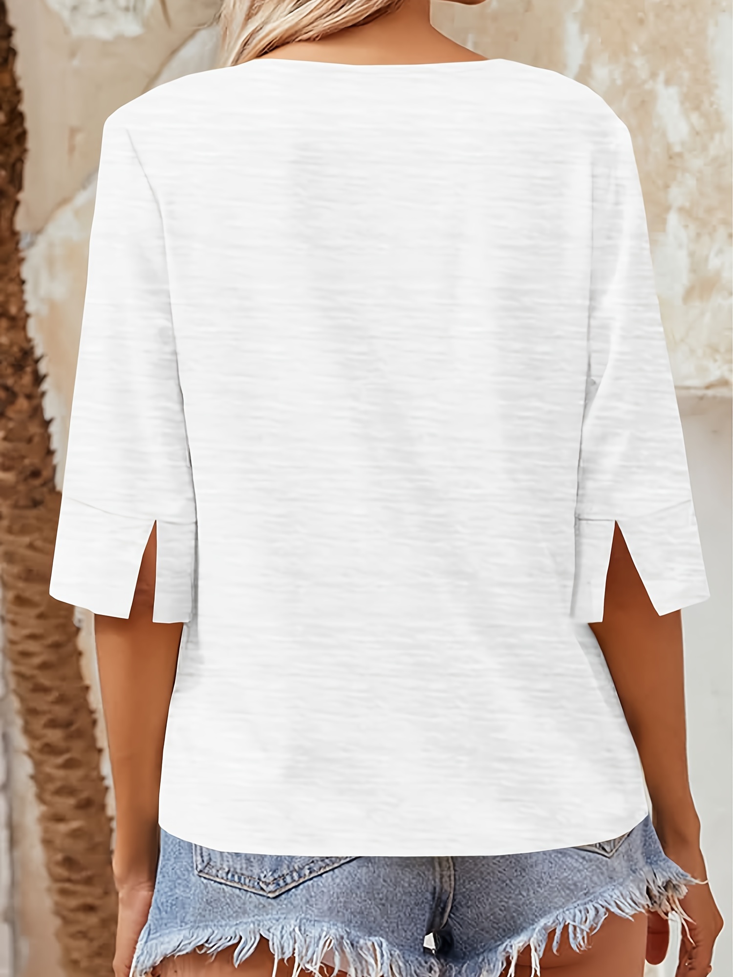 women fashion half sleeve v neck t shirt solid loose basic tops details 3