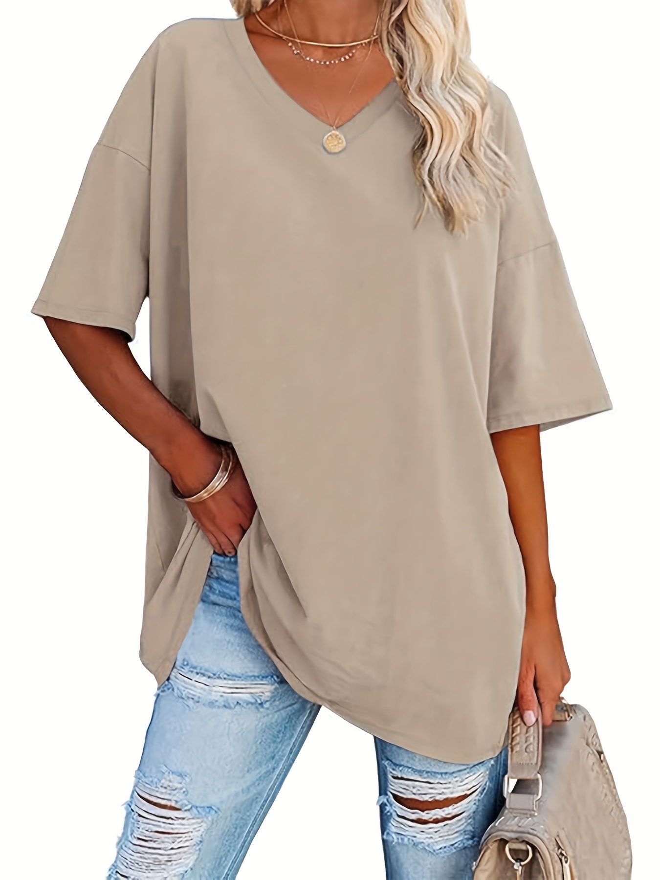 womens v neck short sleeve comfort cotton t shirt details 0