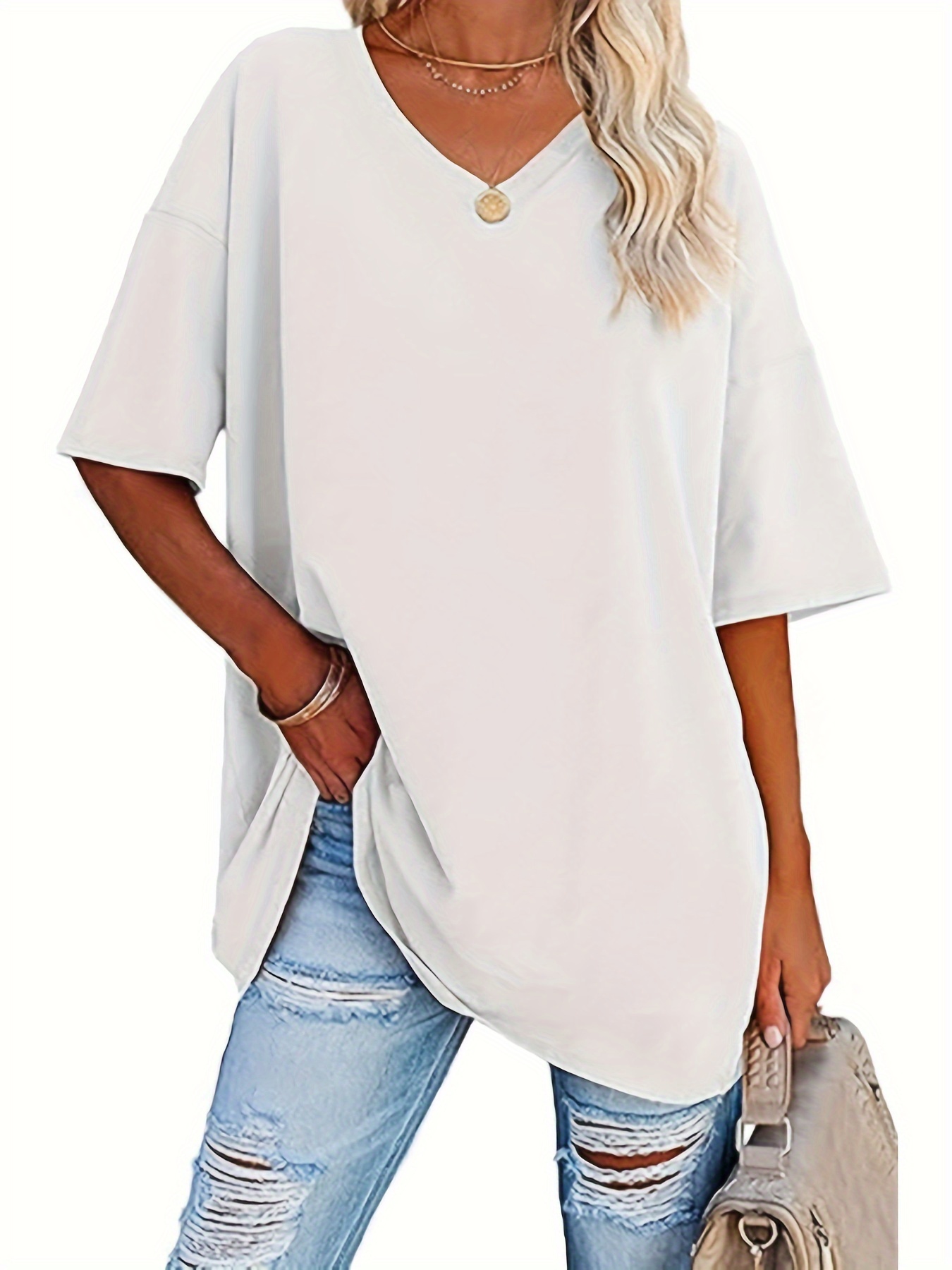 womens v neck short sleeve comfort cotton t shirt details 5