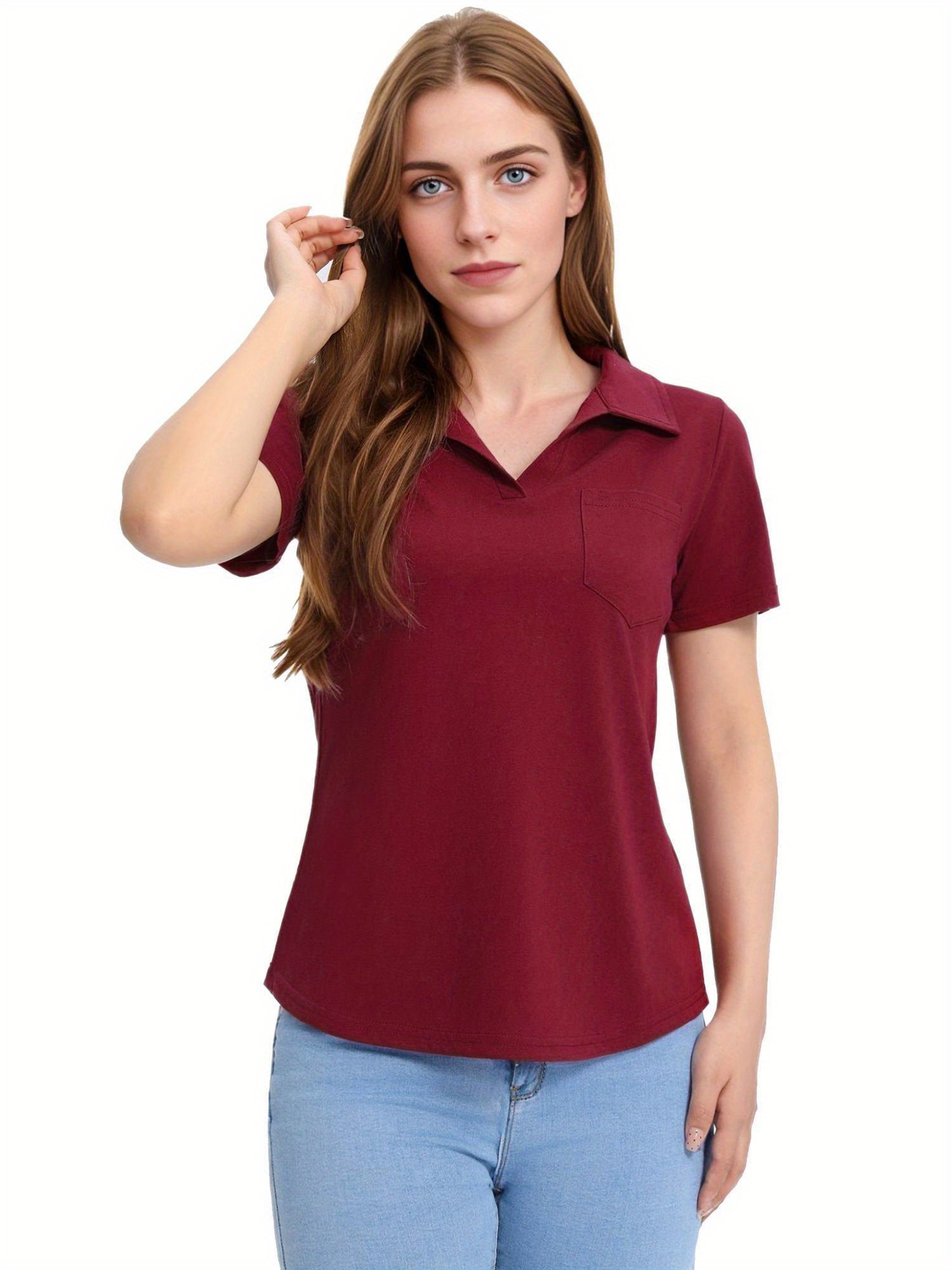 Tooluck Womens V Neck Short Sleeve Lapel Tops Loose Casual Blouses with Pocket details 0