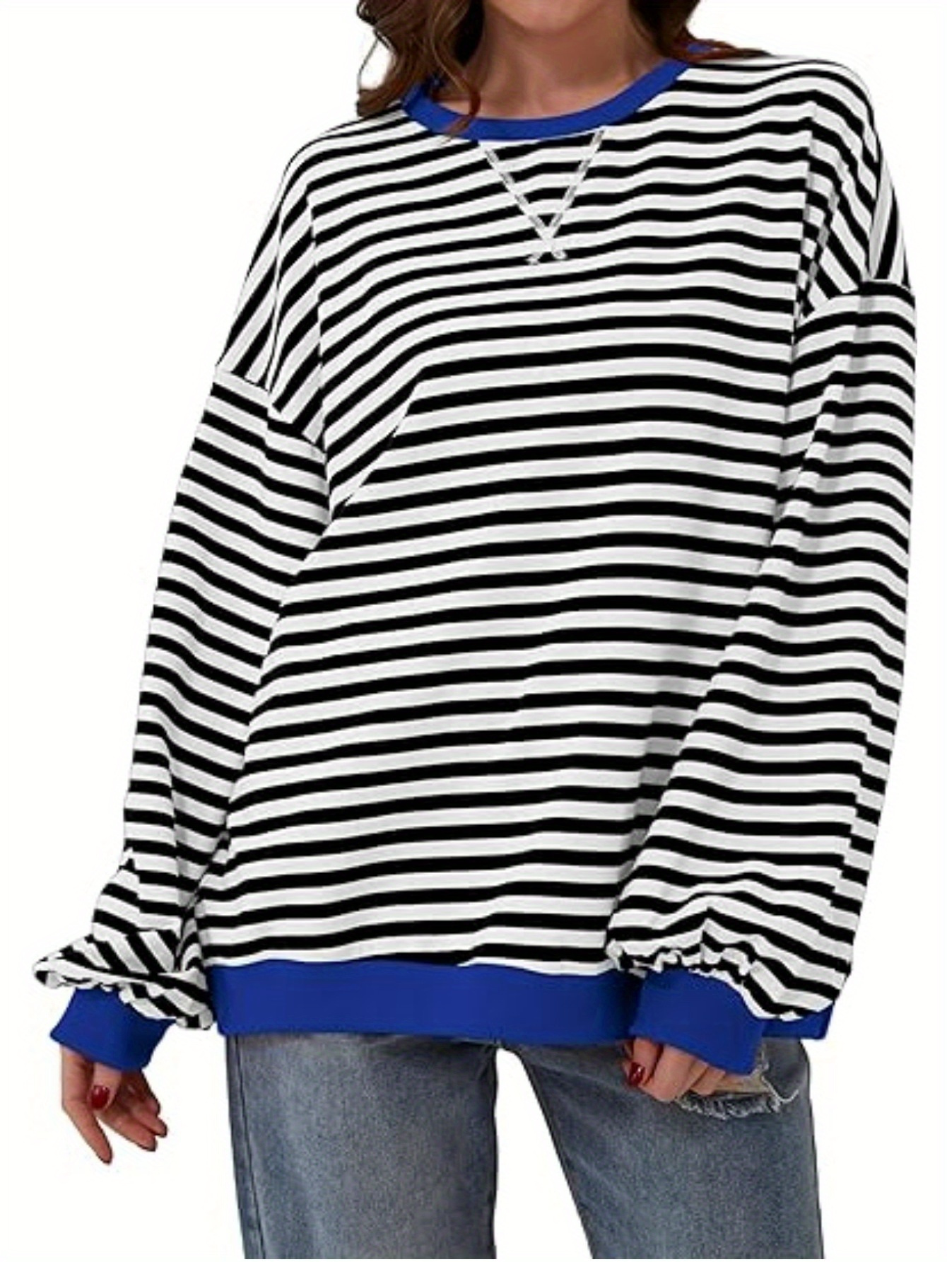 women y2k clothes free striped sweatshirt oversized crewneck color block pullover tops casual sweater details 1