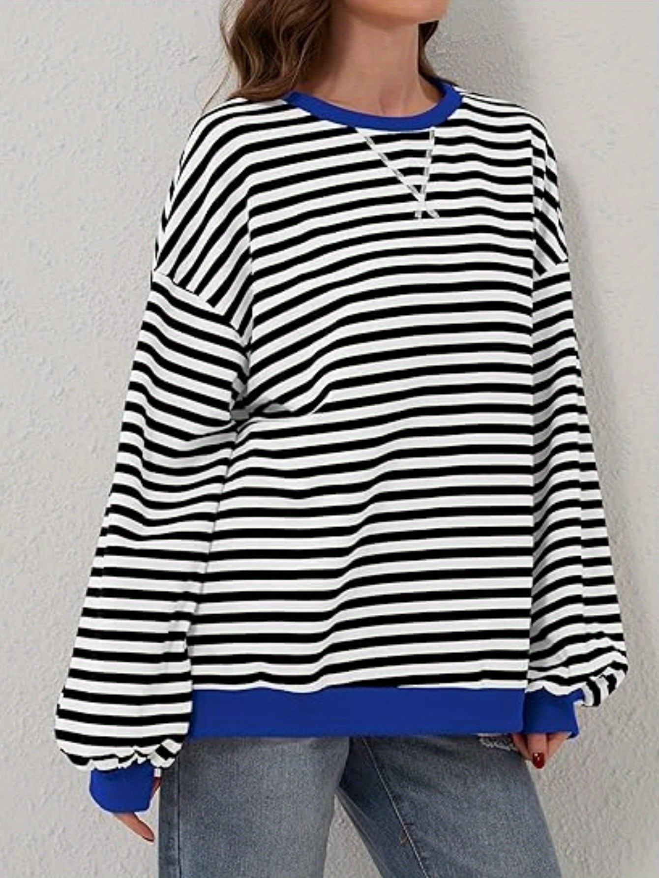 women y2k clothes free striped sweatshirt oversized crewneck color block pullover tops casual sweater details 2