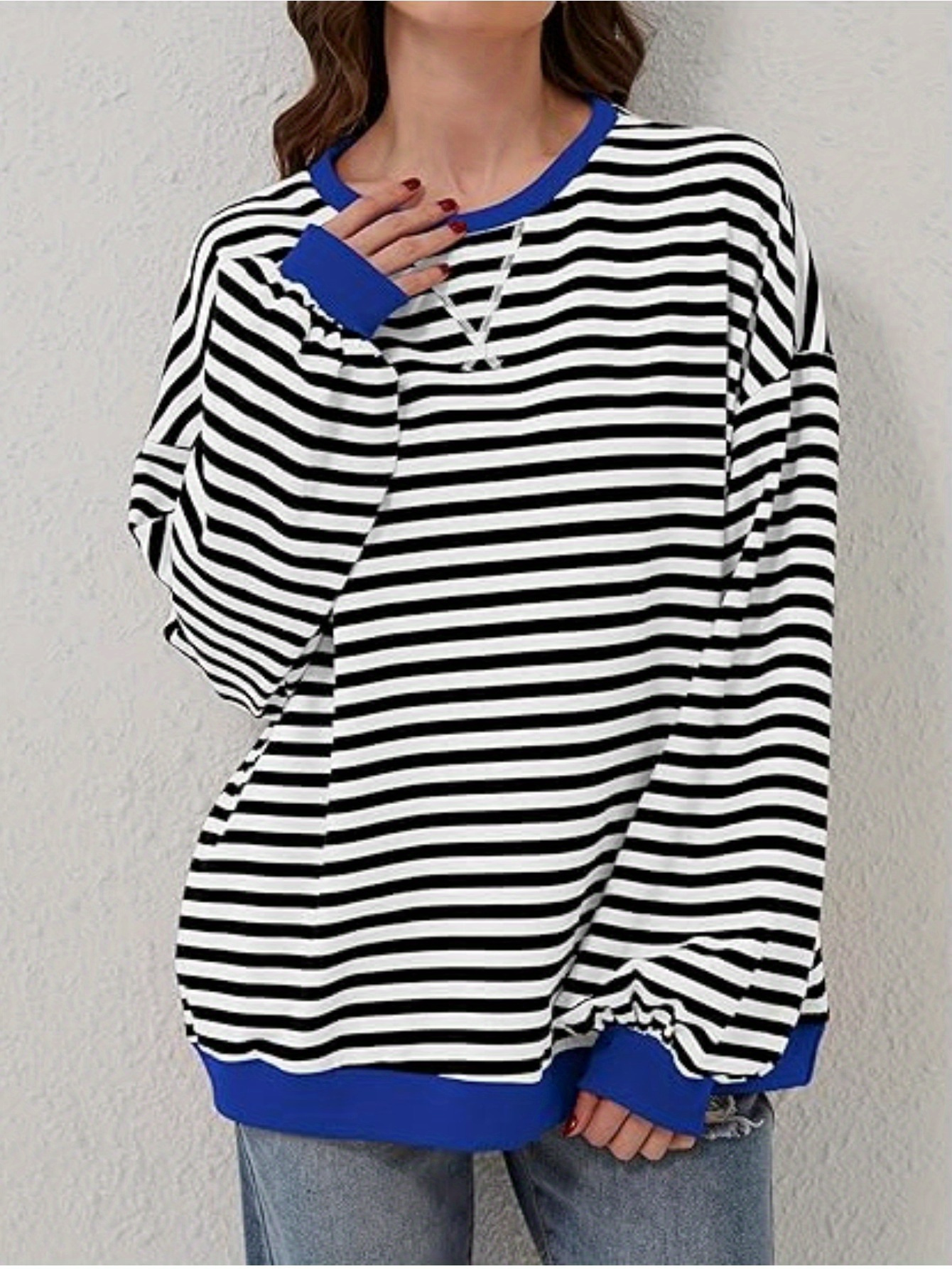 women y2k clothes free striped sweatshirt oversized crewneck color block pullover tops casual sweater details 5