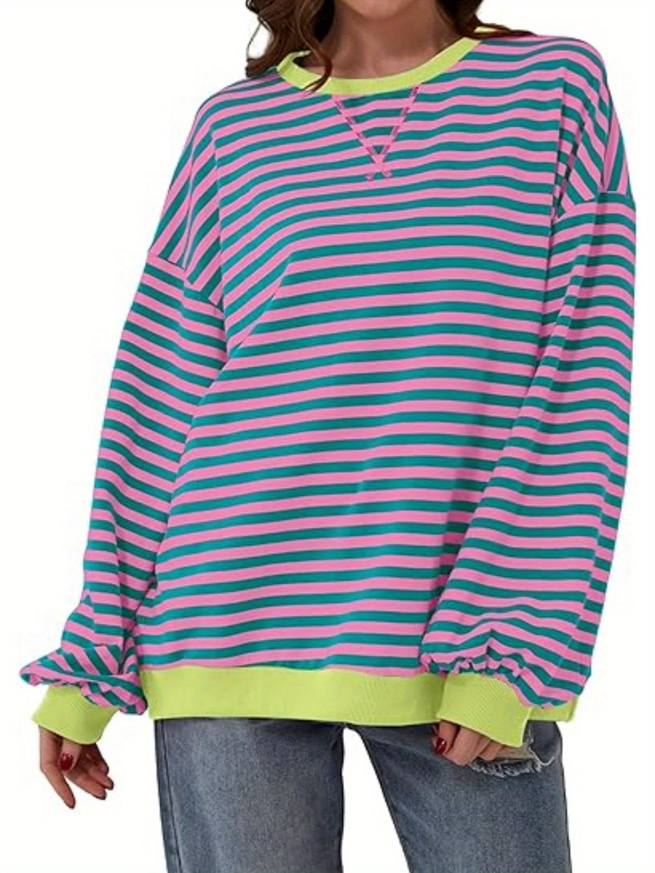 women y2k clothes free striped sweatshirt oversized crewneck color block pullover tops casual sweater details 8