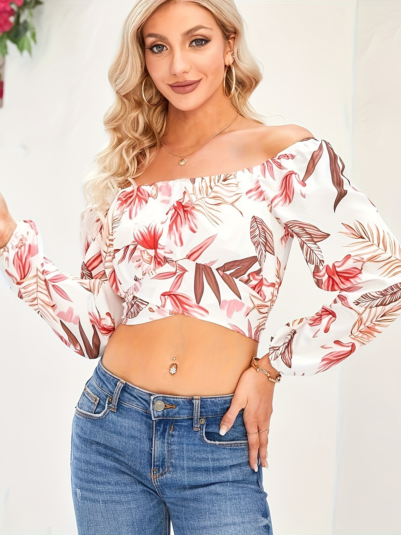 woman off shoulder ruched tie back crop top summer lantern sleeve boho shirt blouse details 7