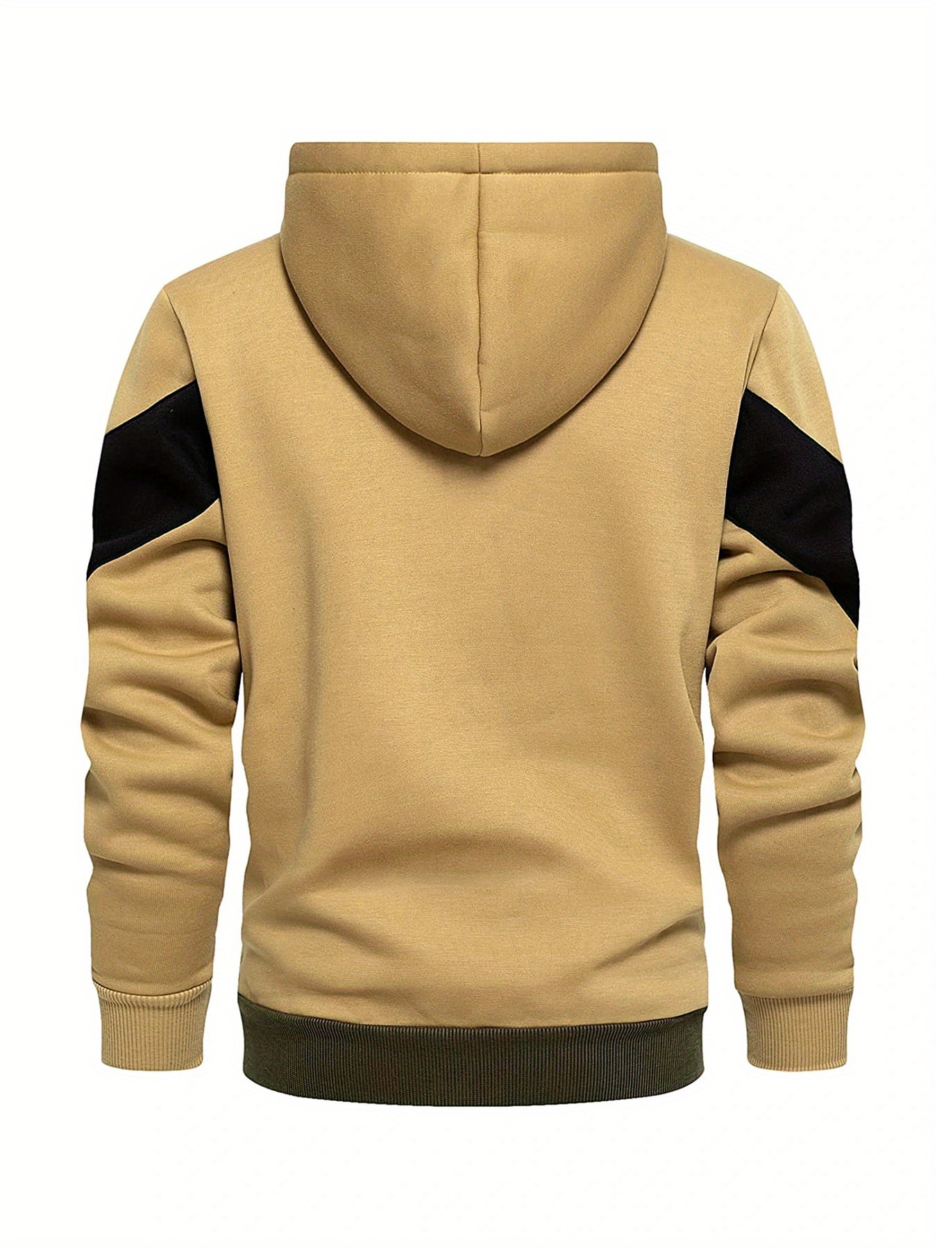 plus size mens casual zipper hooded sweatshirt drawstring warm fleece color block long sleeve jacket details 1