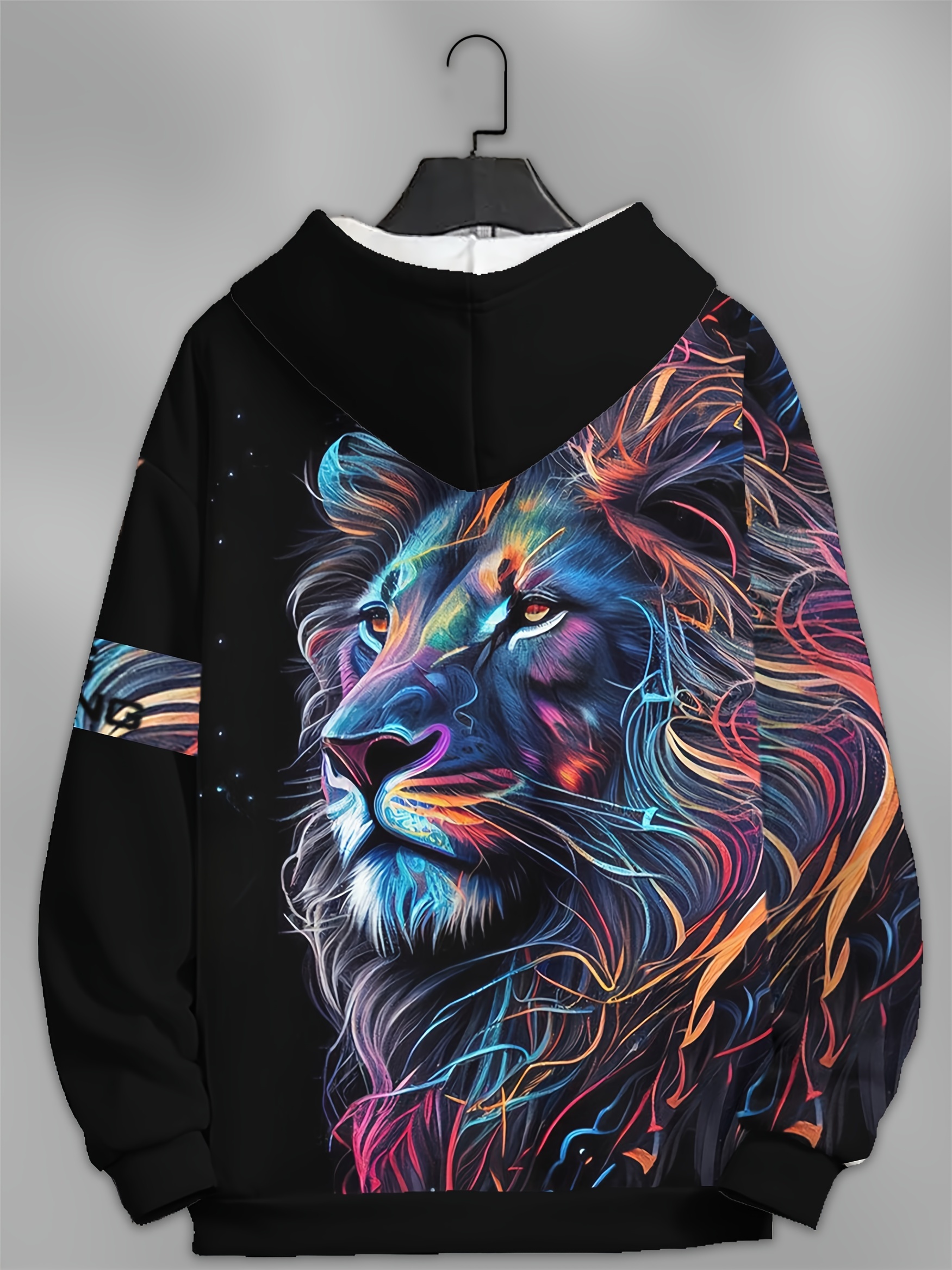 plus size mens 3d colorful lion graphic print hooded sweatshirt fashion causal hoodies for fall winter mens clothing details 1