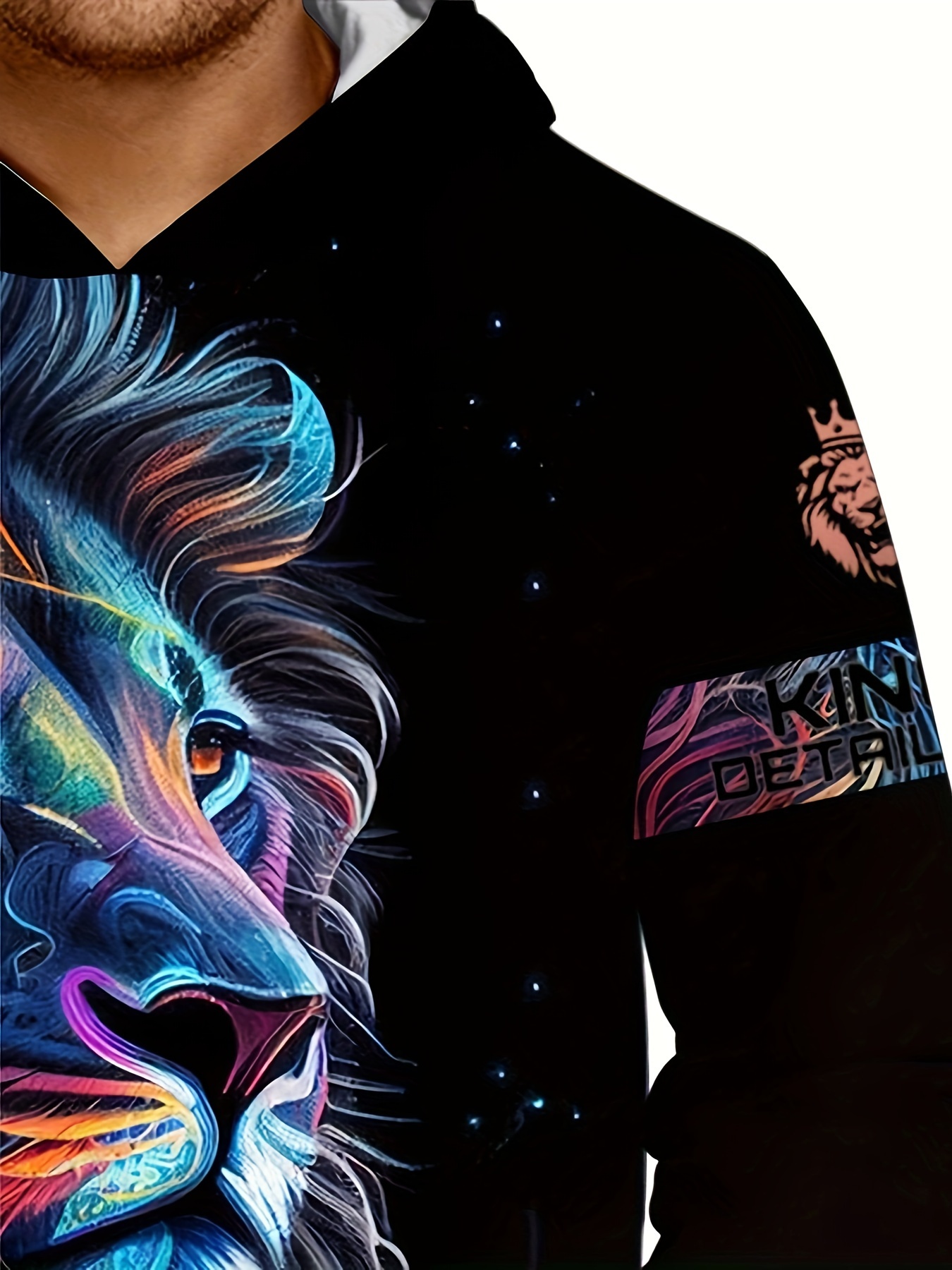 plus size mens 3d colorful lion graphic print hooded sweatshirt fashion causal hoodies for fall winter mens clothing details 3