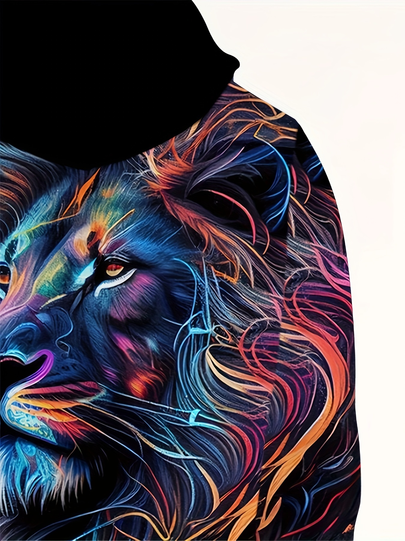 plus size mens 3d colorful lion graphic print hooded sweatshirt fashion causal hoodies for fall winter mens clothing details 4