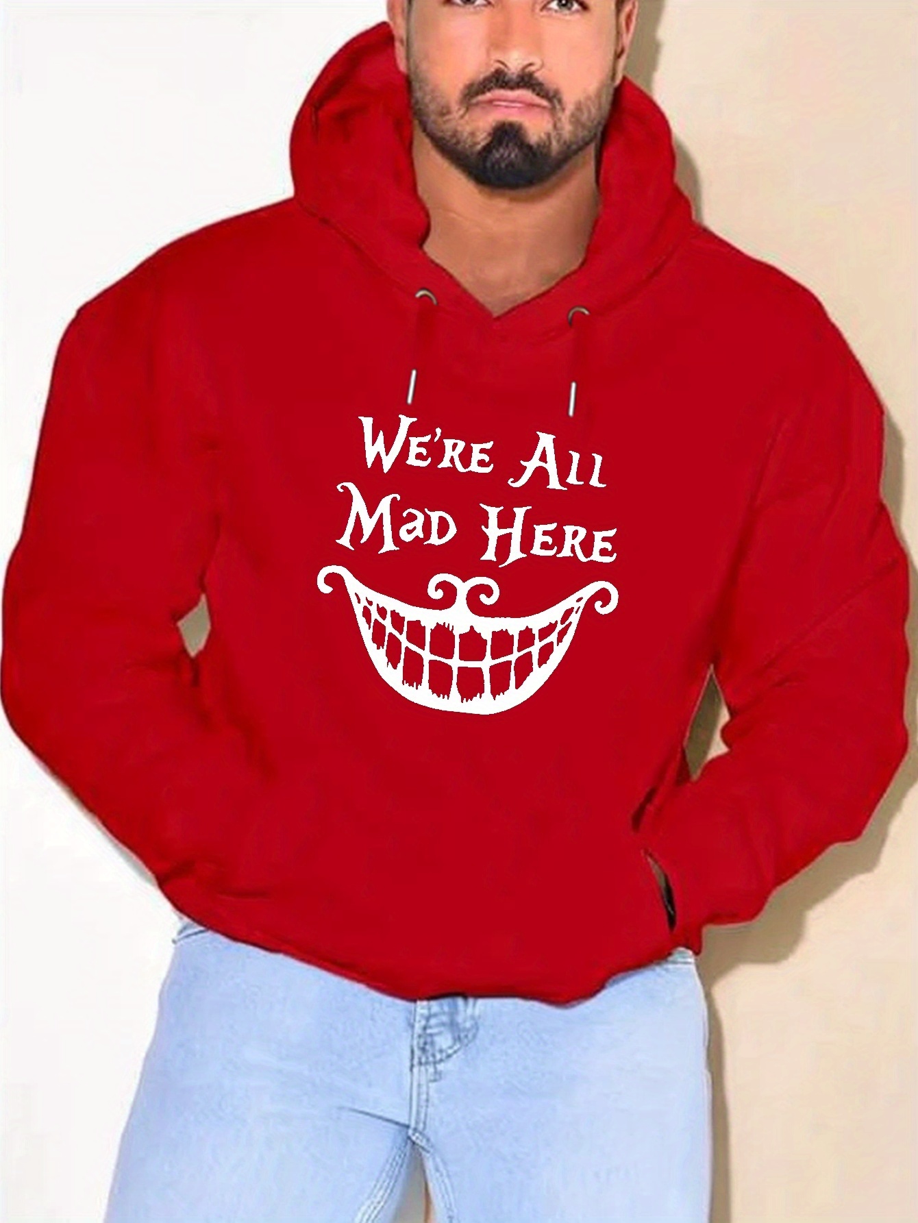 plus size mad smile print hoodie cool hoodies for men mens casual graphic design hooded sweatshirt streetwear for spring fall mens clothing details 15