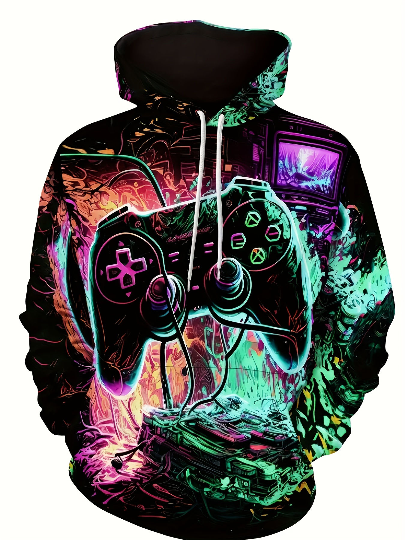 plus size mens game handle graphic print hooded sweatshirt for spring fall details 0