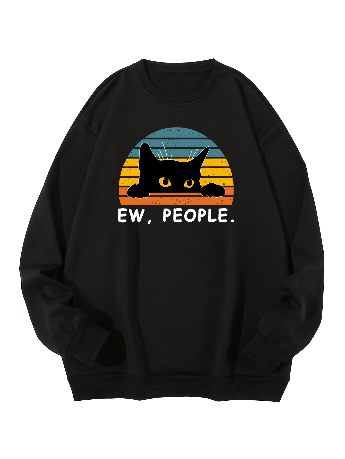 plus size mens sweatshirt anime cat print crew neck pullover mens clothing details 0