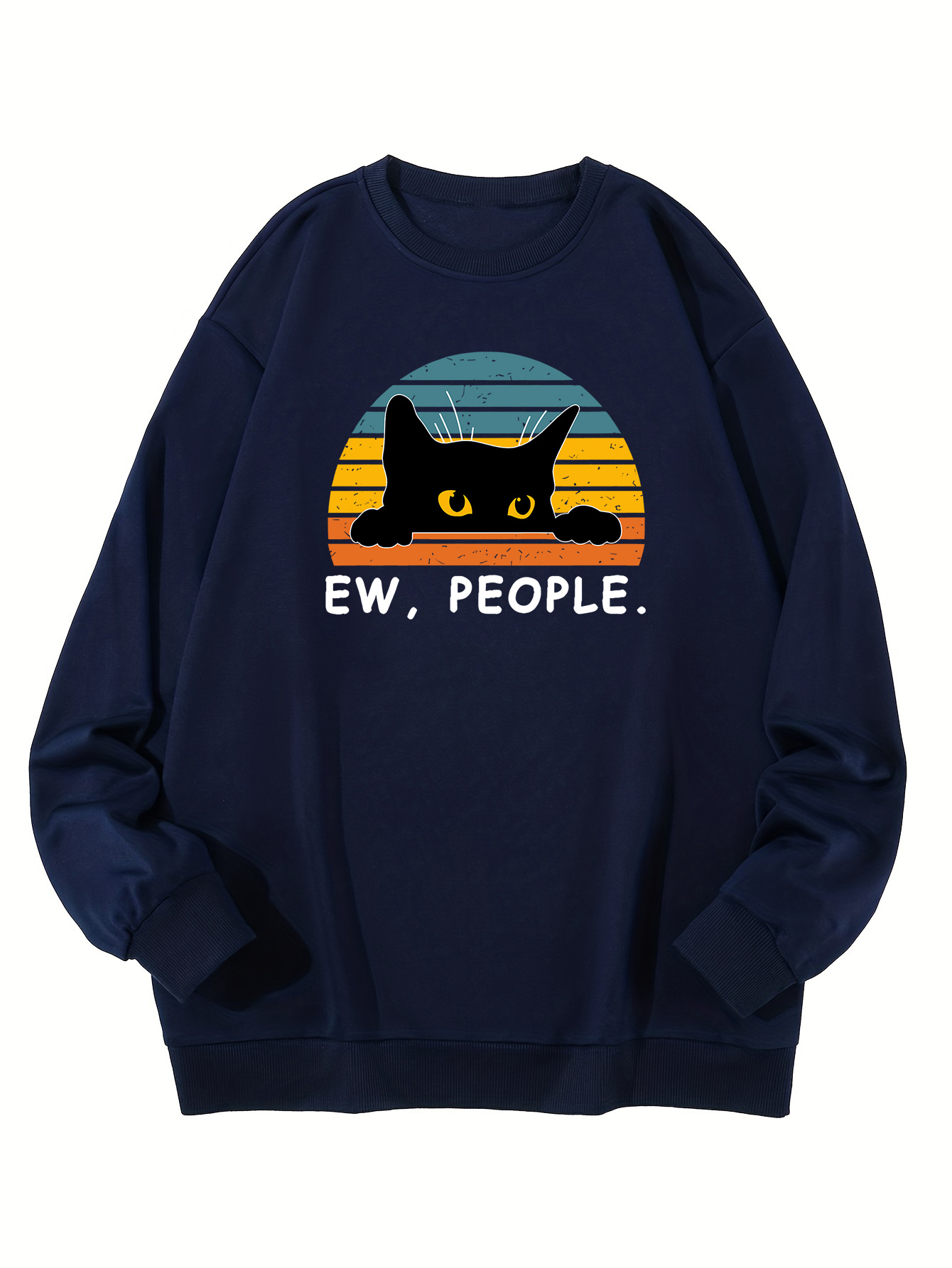 plus size mens sweatshirt anime cat print crew neck pullover mens clothing details 2