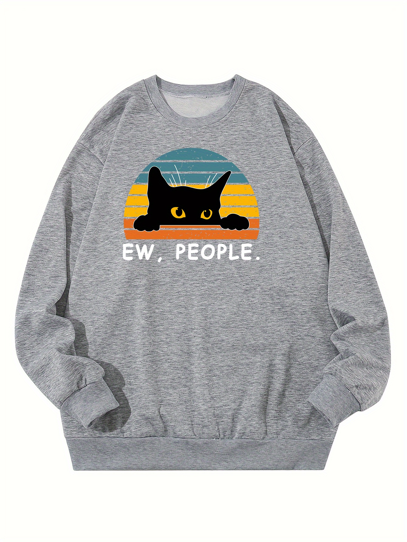 plus size mens sweatshirt anime cat print crew neck pullover mens clothing details 4