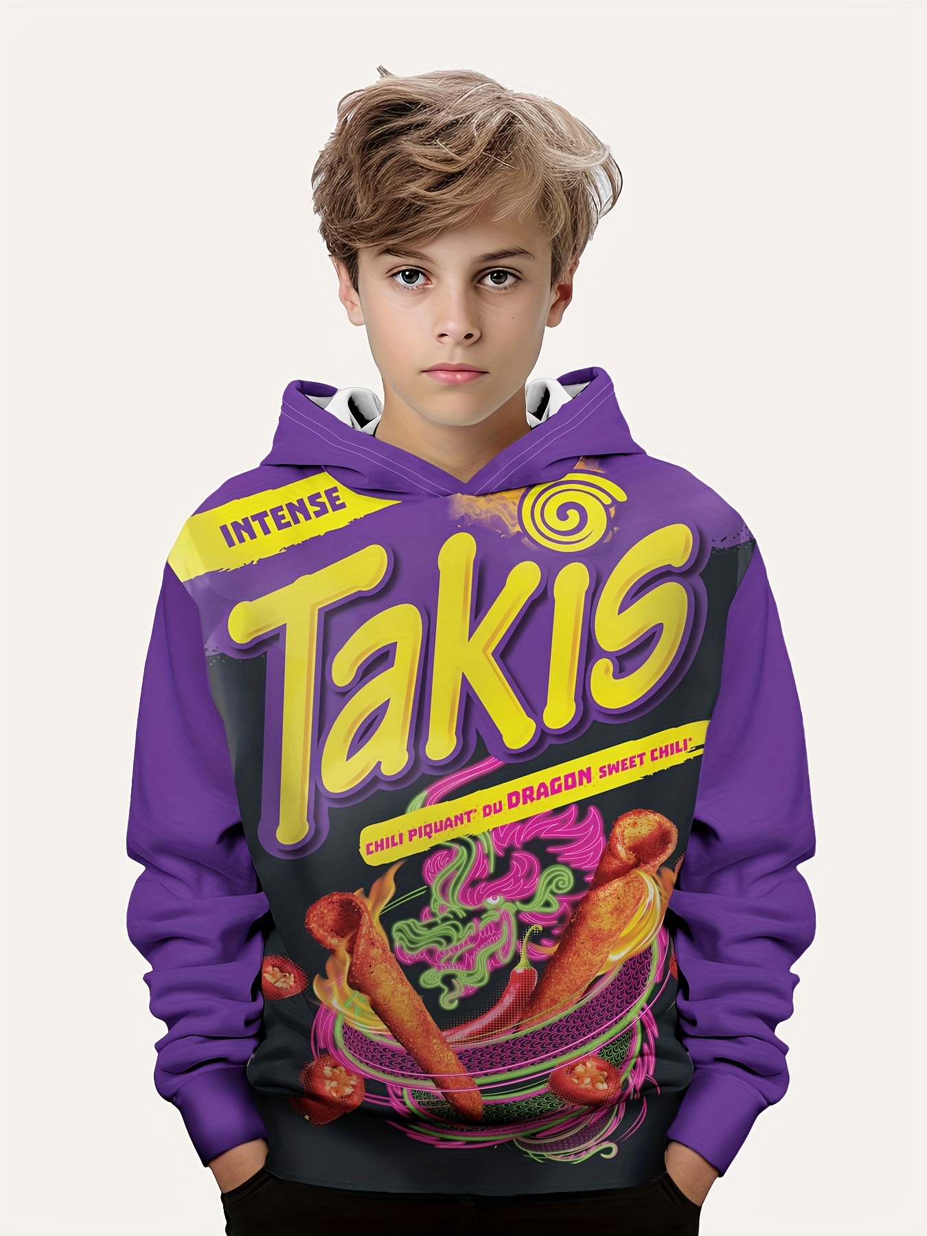 stylish cartoon snack 3d print hoodies for boys casual graphic design with stretch fabric for comfortable autumn winter wear details 1