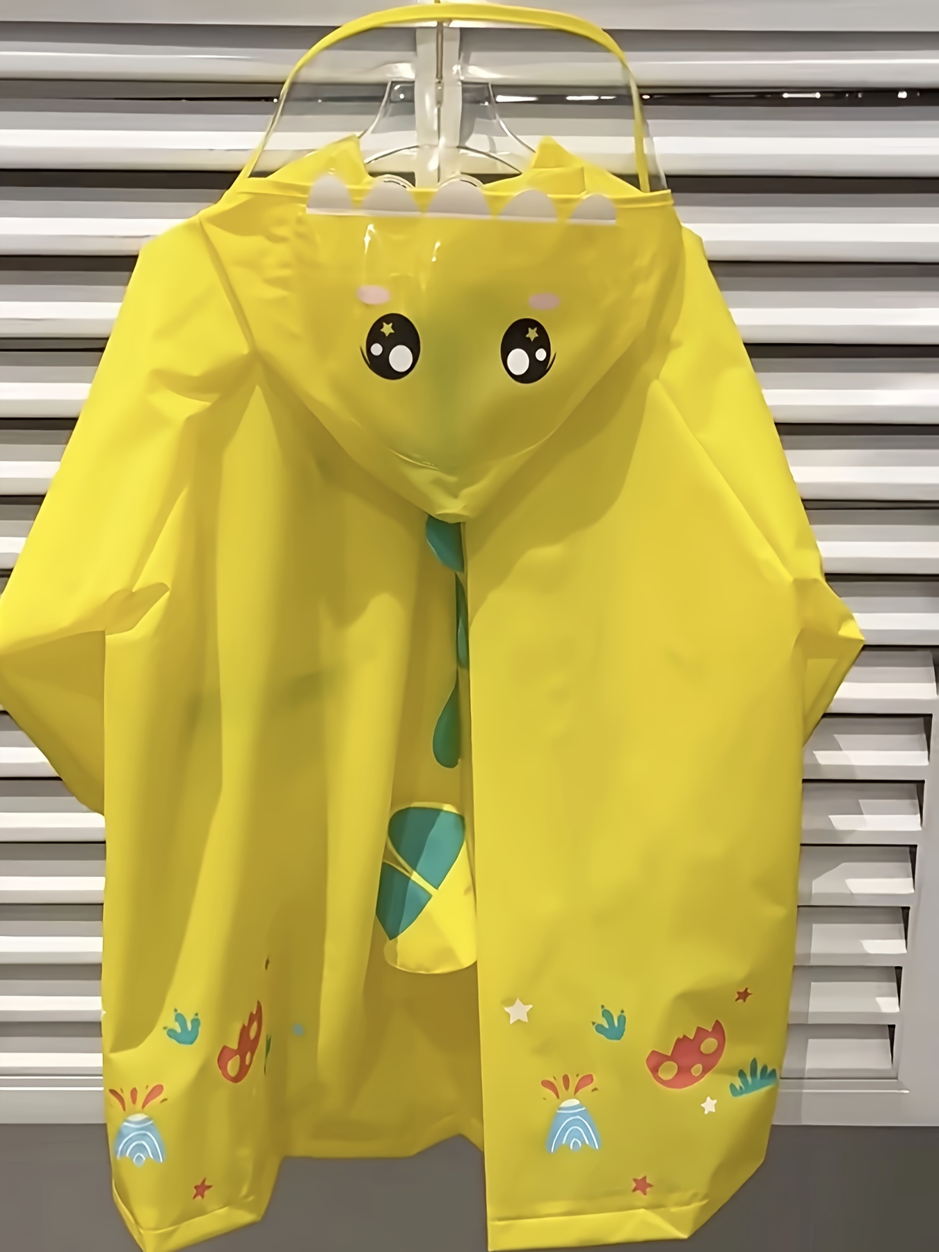 boys girls casual cartoon dinosaur print waterproof hooded raincoat long sleeve hooded rain poncho jacket boys rainsuit outdoor details 6