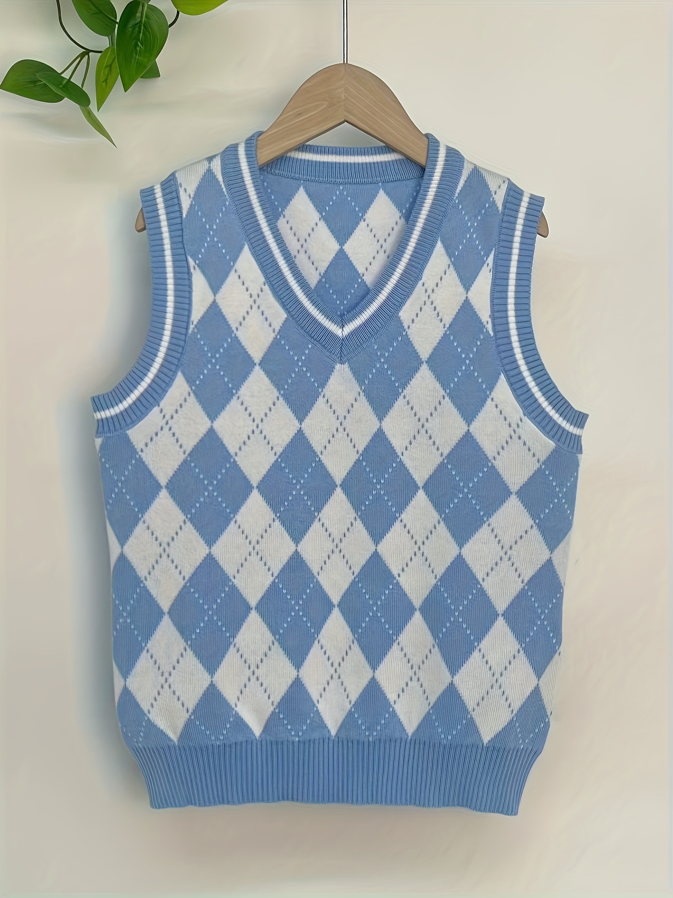 kids diamond pattern knit vest preppy style thermal pullover v neck top boys clothes for spring fall winter details 2