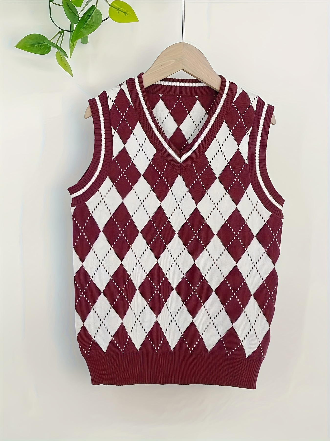 kids diamond pattern knit vest preppy style thermal pullover v neck top boys clothes for spring fall winter details 3