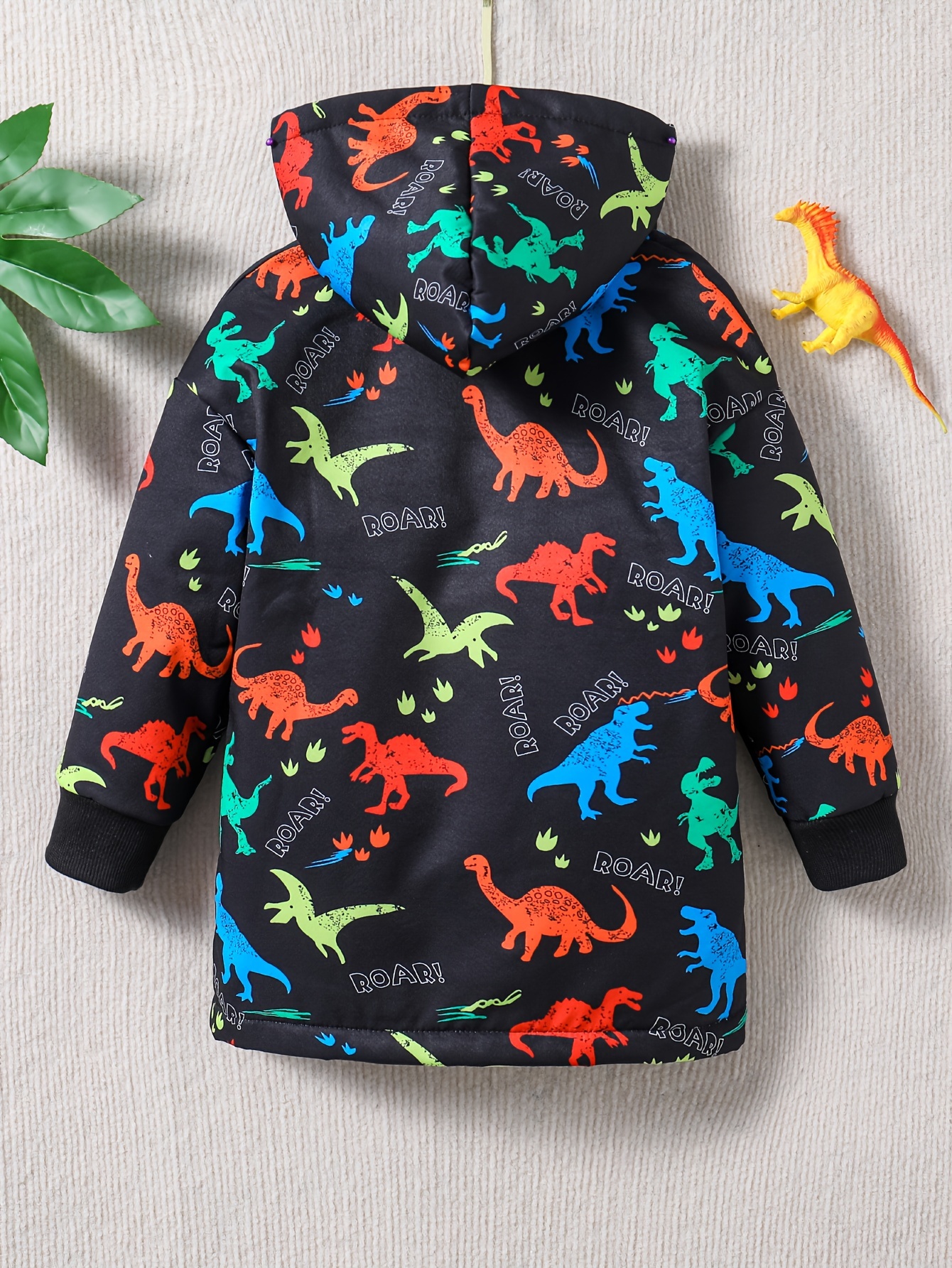 boys cool colorful dinosaur print warm hooded jacket zip up coat boys clothes for winter outdoor as gift details 1