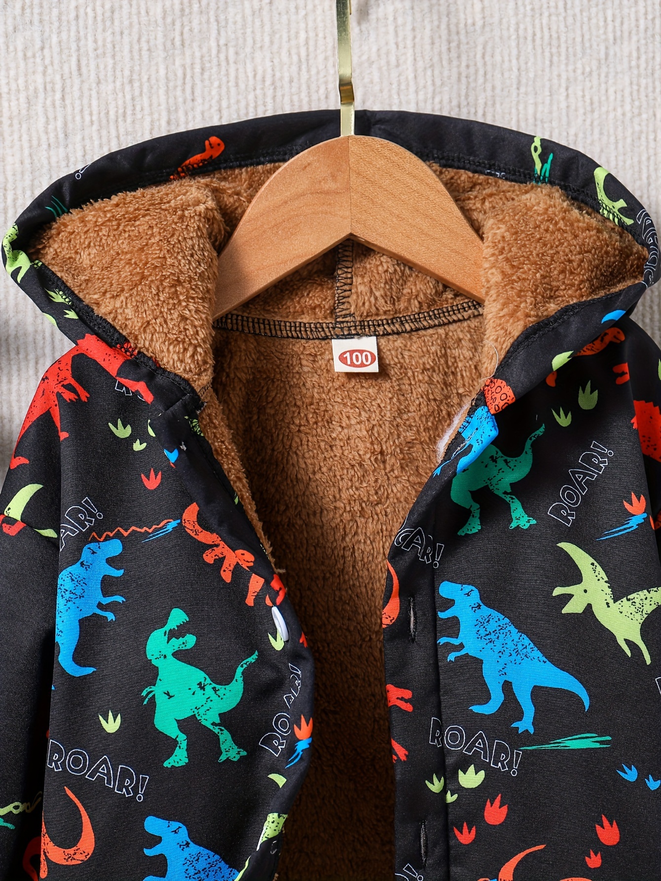 boys cool colorful dinosaur print warm hooded jacket zip up coat boys clothes for winter outdoor as gift details 2