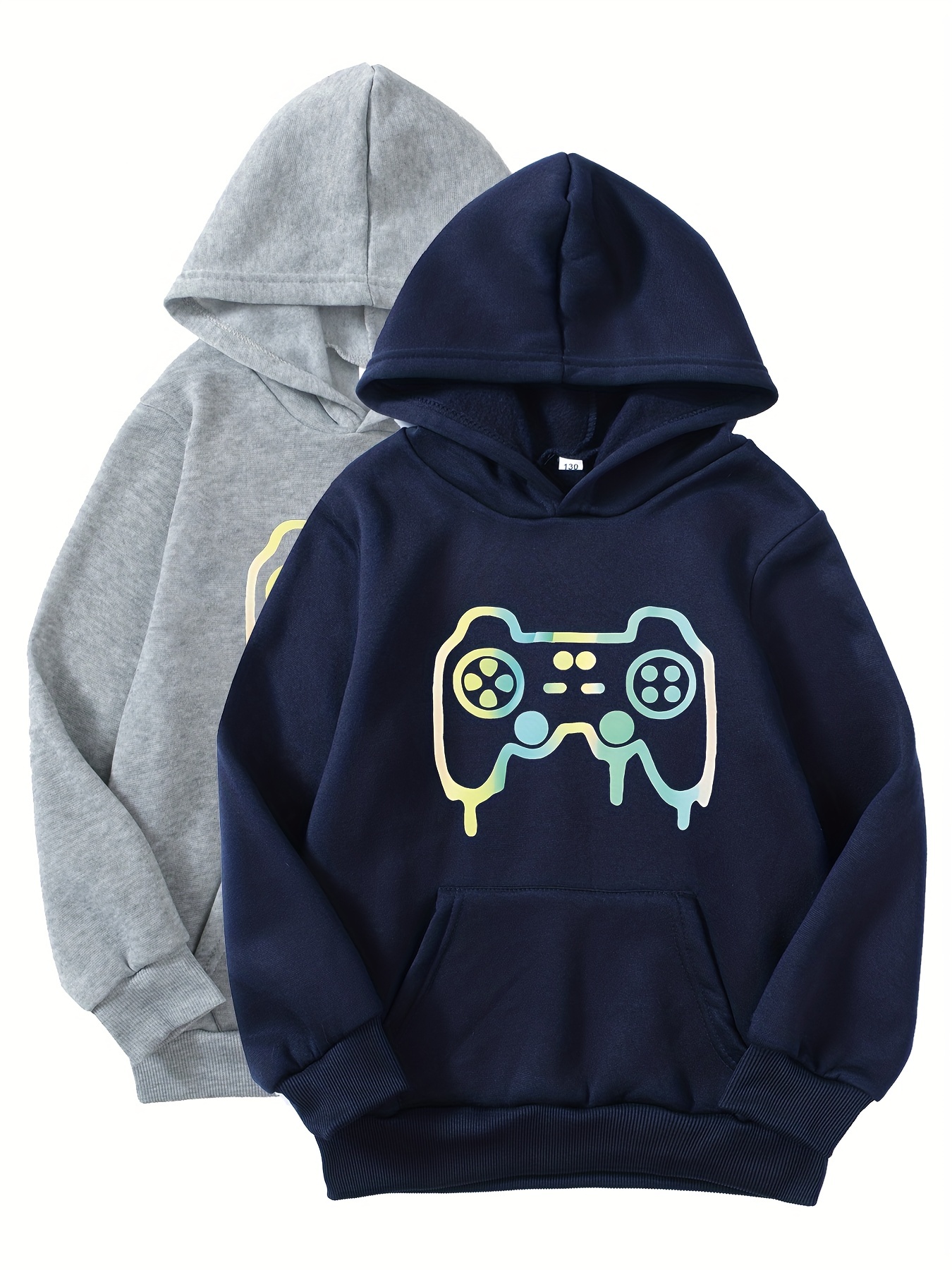 2pcs gamepad print boys casual pullover hooded long sleeve sweatshirt for spring fall kids hoodie tops outdoor details 1