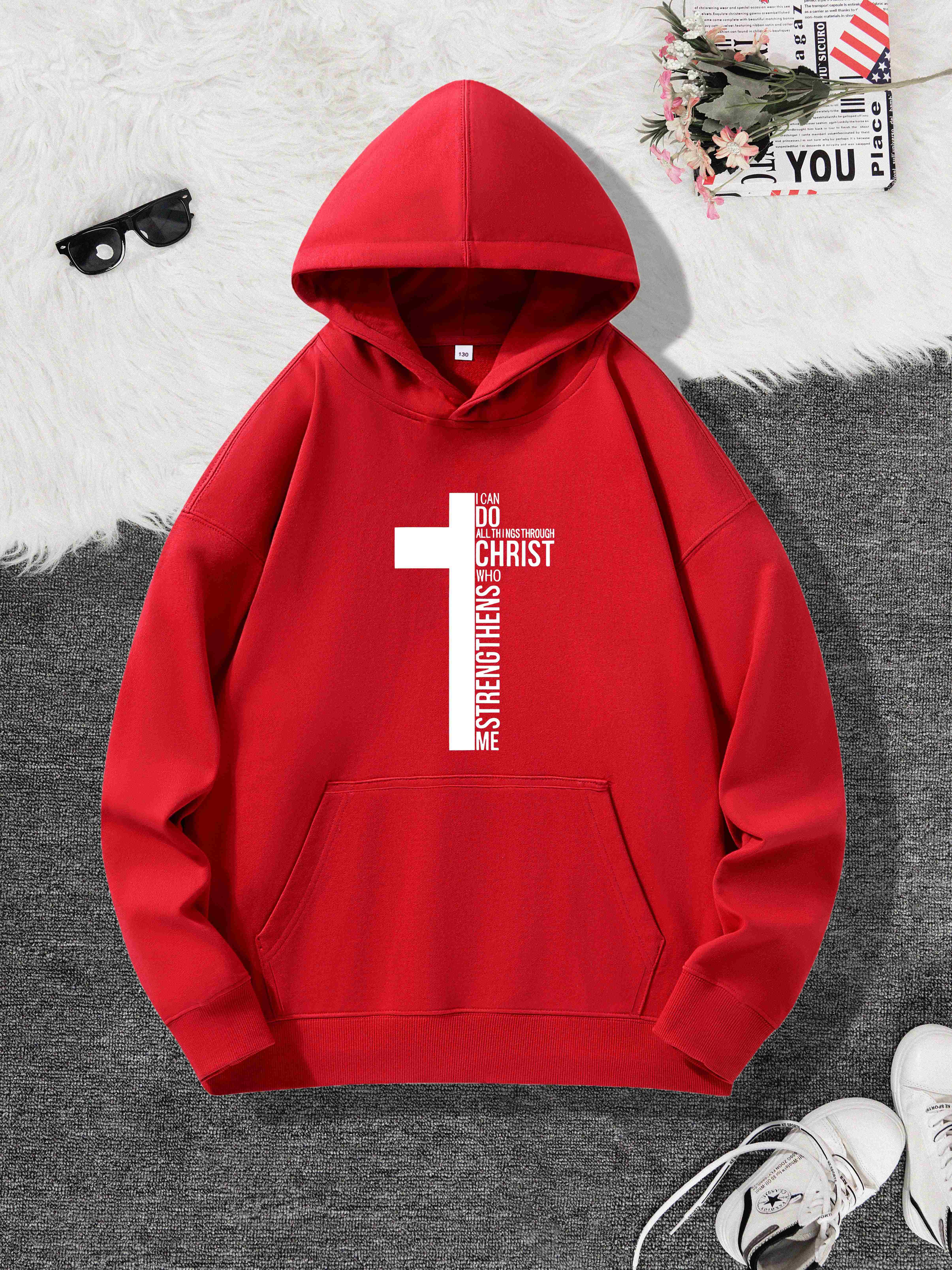 cross print boys pullover hoodie long sleeve comfy casual warm hooded tops winter fall clothes details 0