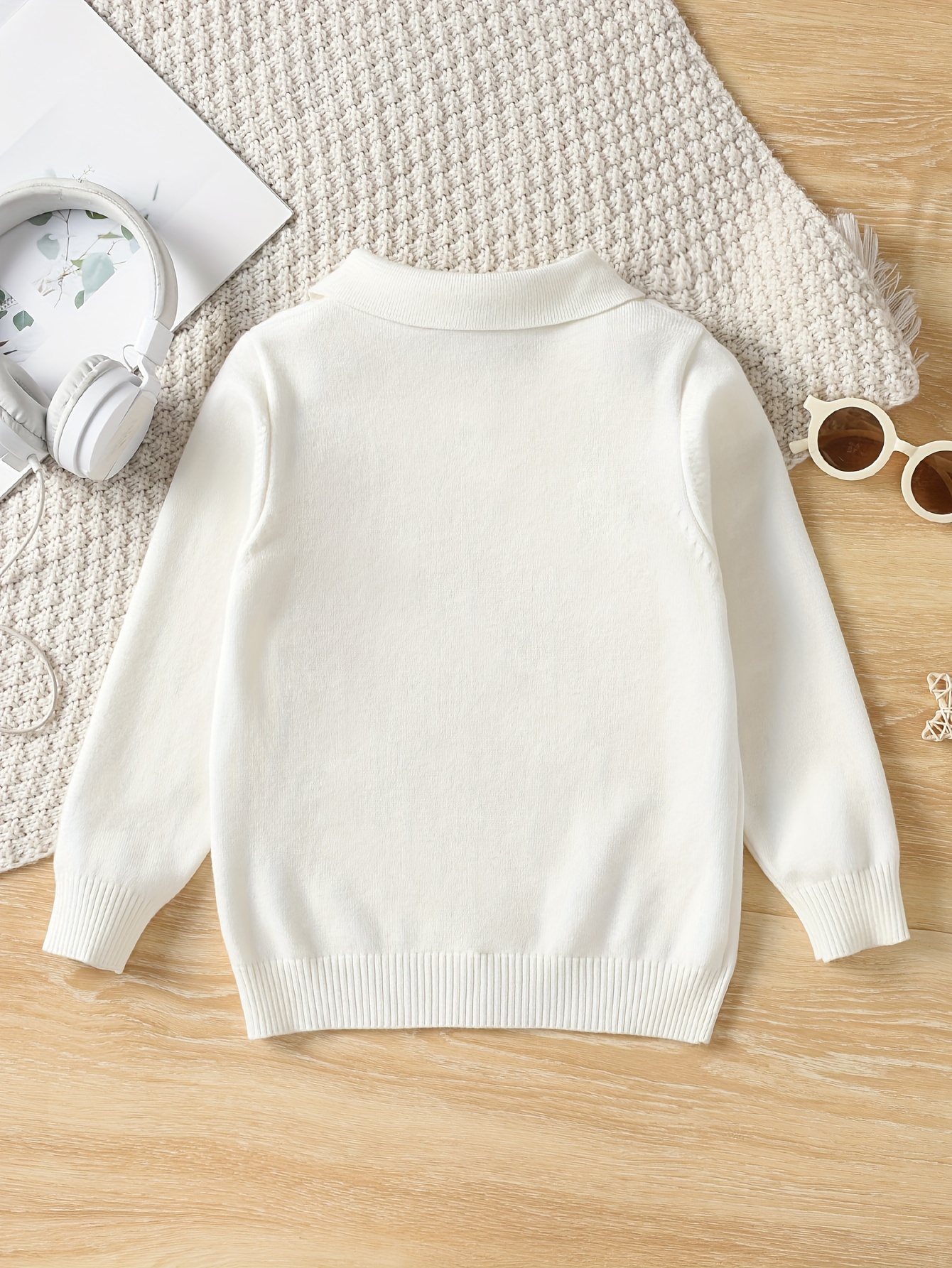 Boys Casual Simple Solid Color Lapel Knit Pullover Sweater, Long Sleeve Button Closure Knit Top details 4