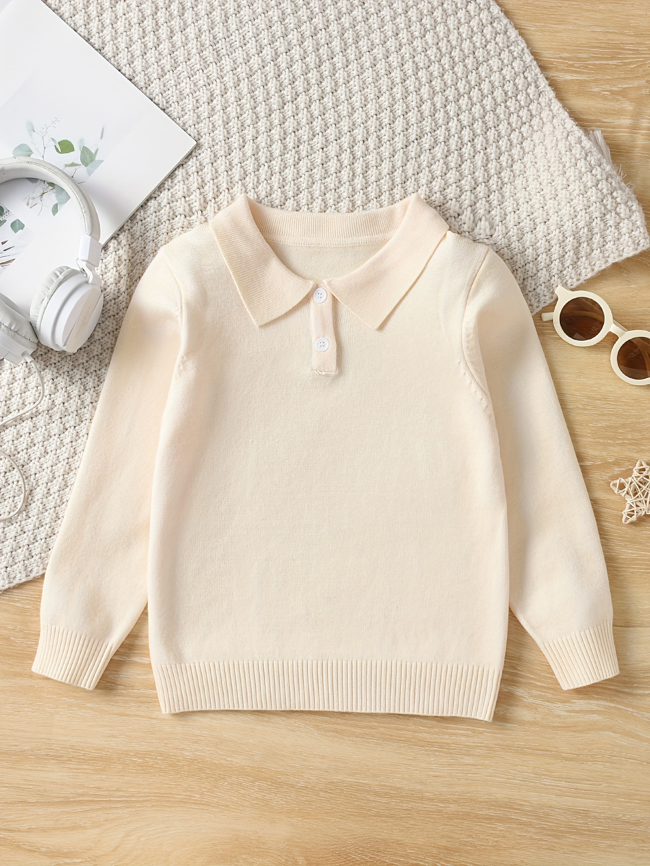 Boys Casual Simple Solid Color Lapel Knit Pullover Sweater, Long Sleeve Button Closure Knit Top details 7