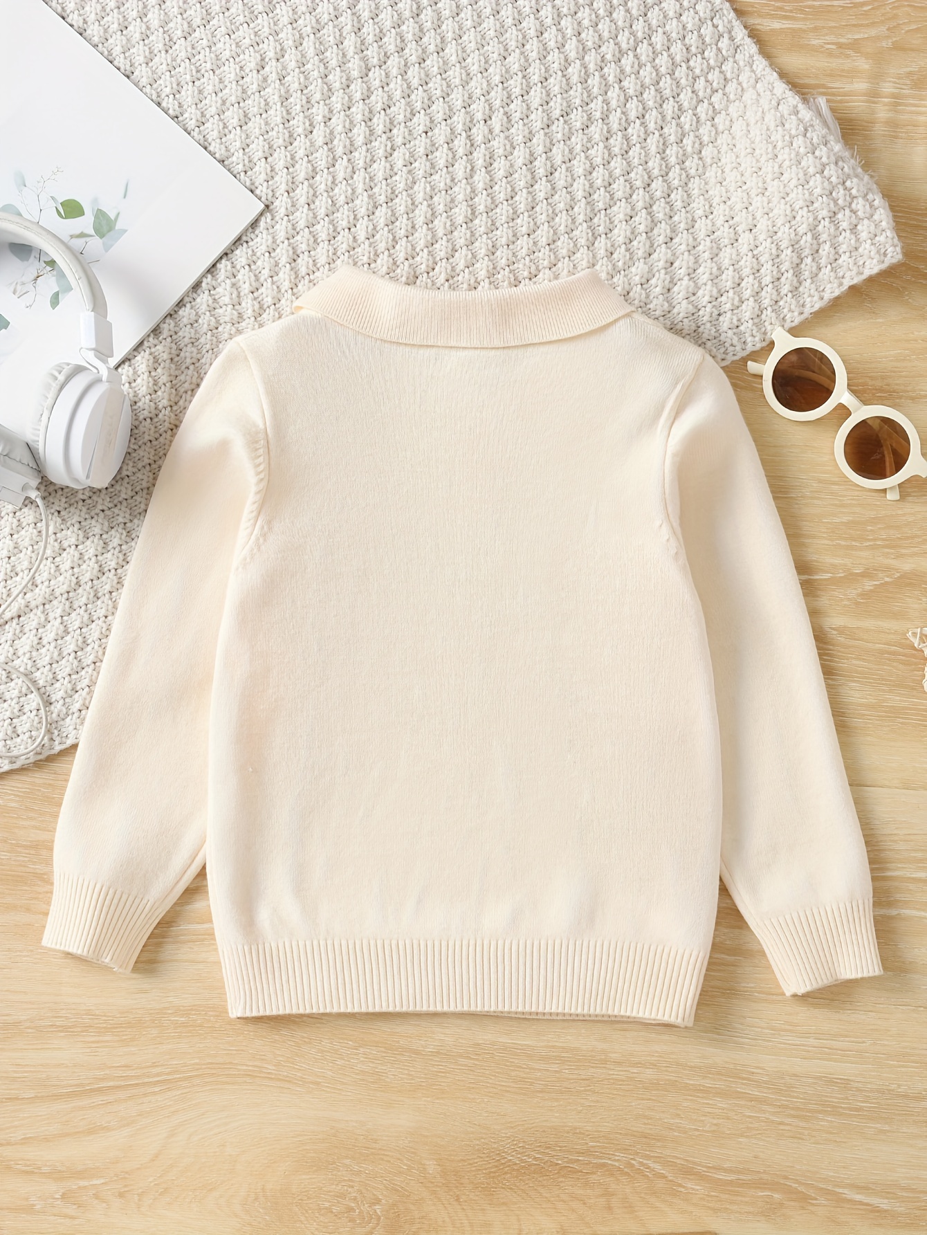 Boys Casual Simple Solid Color Lapel Knit Pullover Sweater, Long Sleeve Button Closure Knit Top details 10