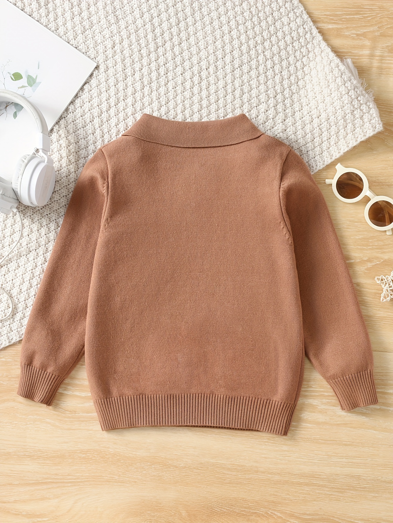 Boys Casual Simple Solid Color Lapel Knit Pullover Sweater, Long Sleeve Button Closure Knit Top details 17