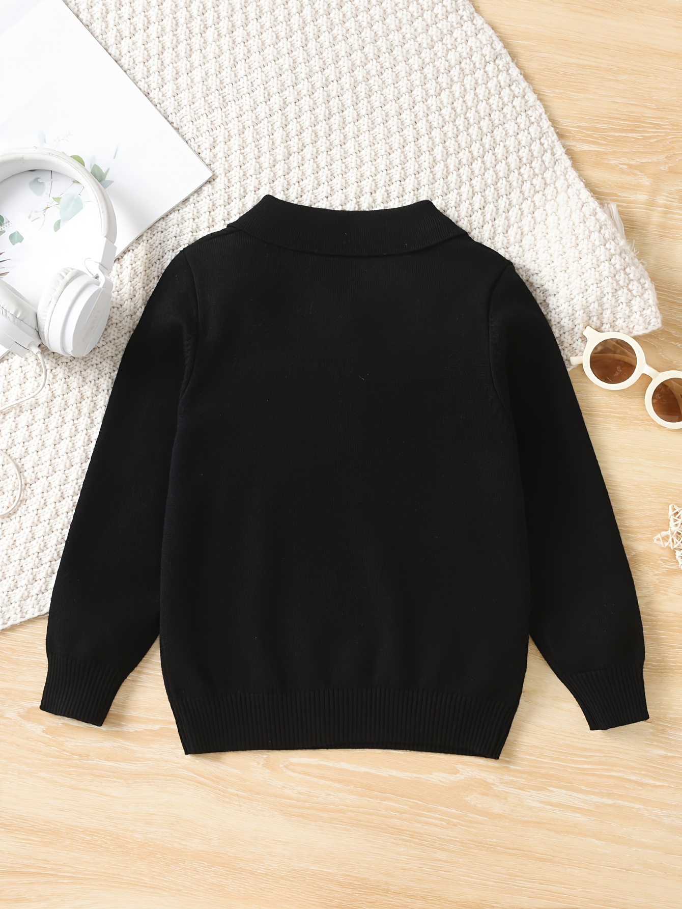 Boys Casual Simple Solid Color Lapel Knit Pullover Sweater, Long Sleeve Button Closure Knit Top details 20