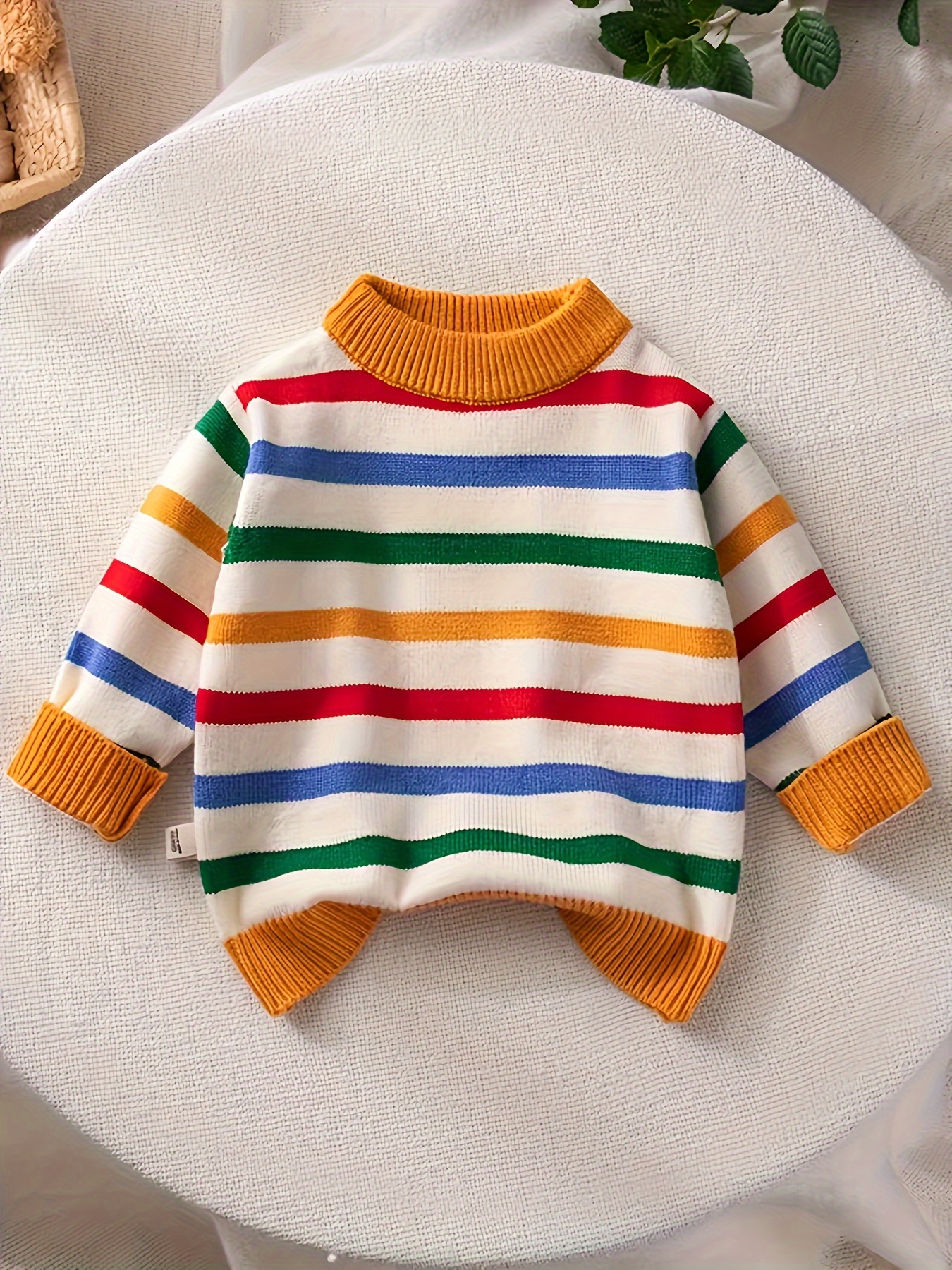 boys colorful stripe jacquard sweater cable knit pullover casual long sleeve top boys clothes for fall winter as gift details 0