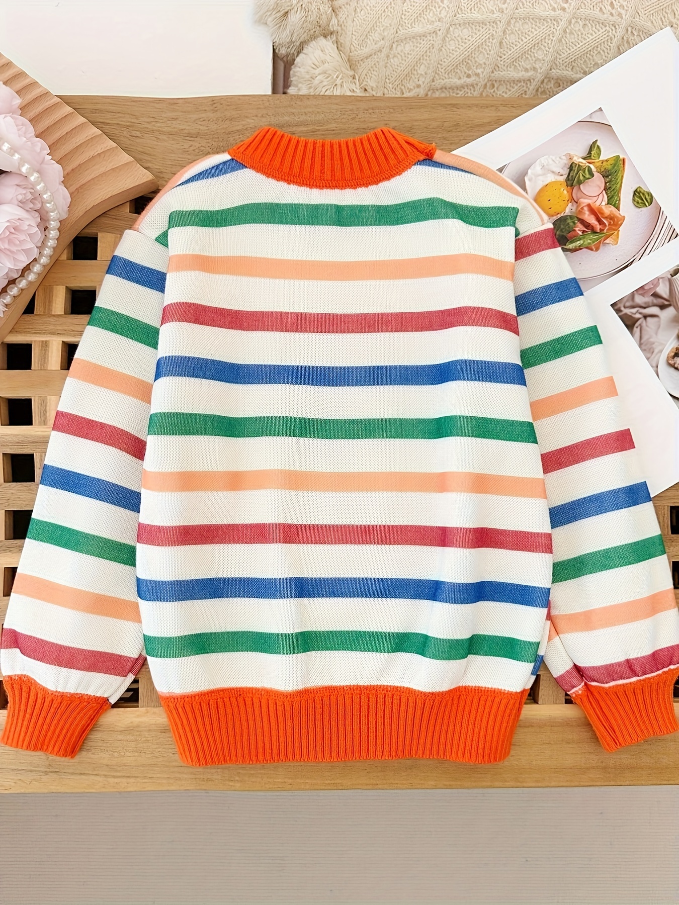 boys colorful stripe jacquard sweater cable knit pullover casual long sleeve top boys clothes for fall winter as gift details 1