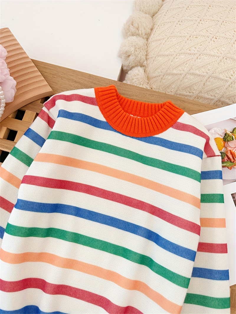 boys colorful stripe jacquard sweater cable knit pullover casual long sleeve top boys clothes for fall winter as gift details 2