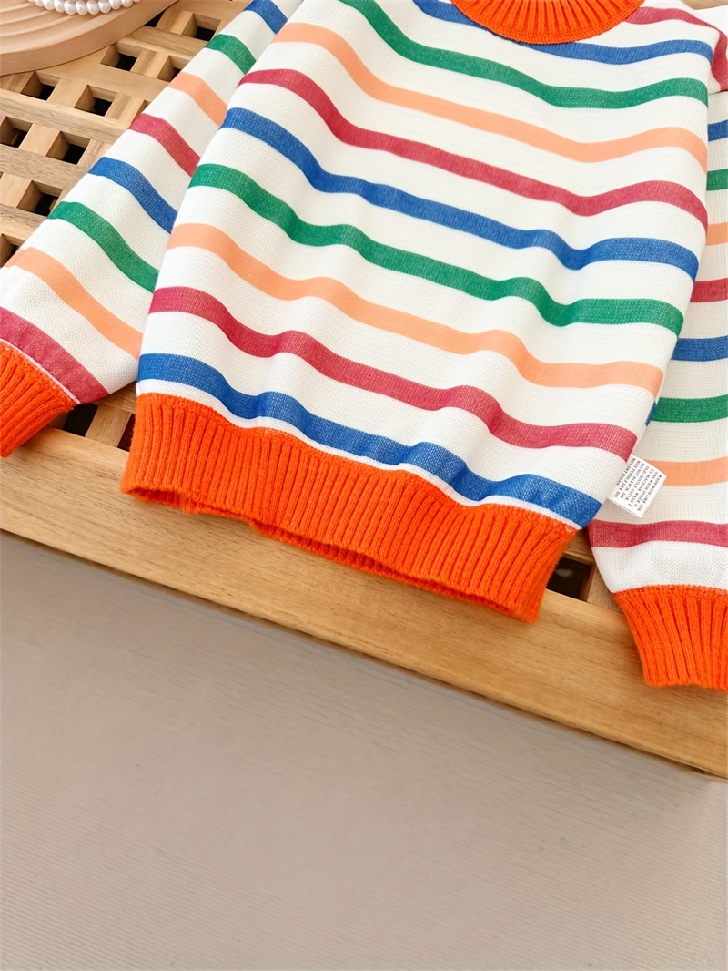 boys colorful stripe jacquard sweater cable knit pullover casual long sleeve top boys clothes for fall winter as gift details 3