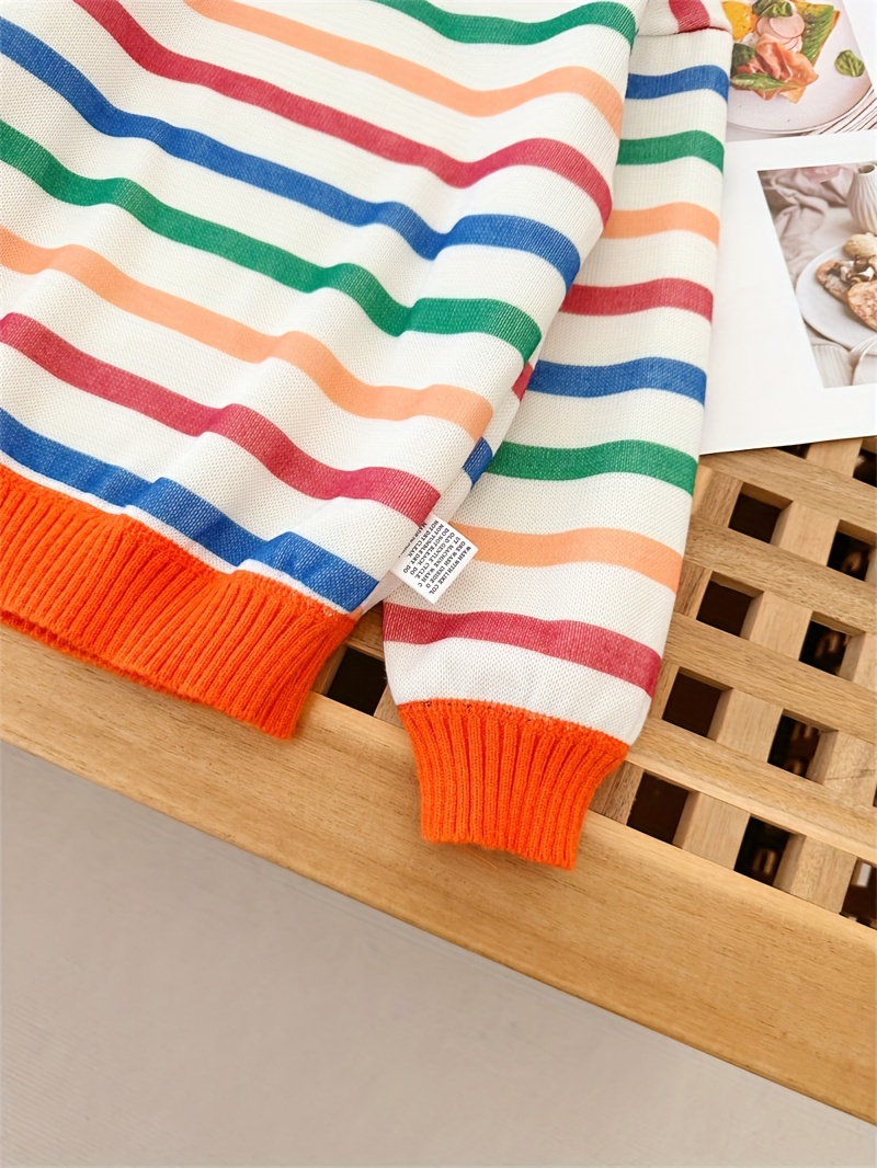 boys colorful stripe jacquard sweater cable knit pullover casual long sleeve top boys clothes for fall winter as gift details 4