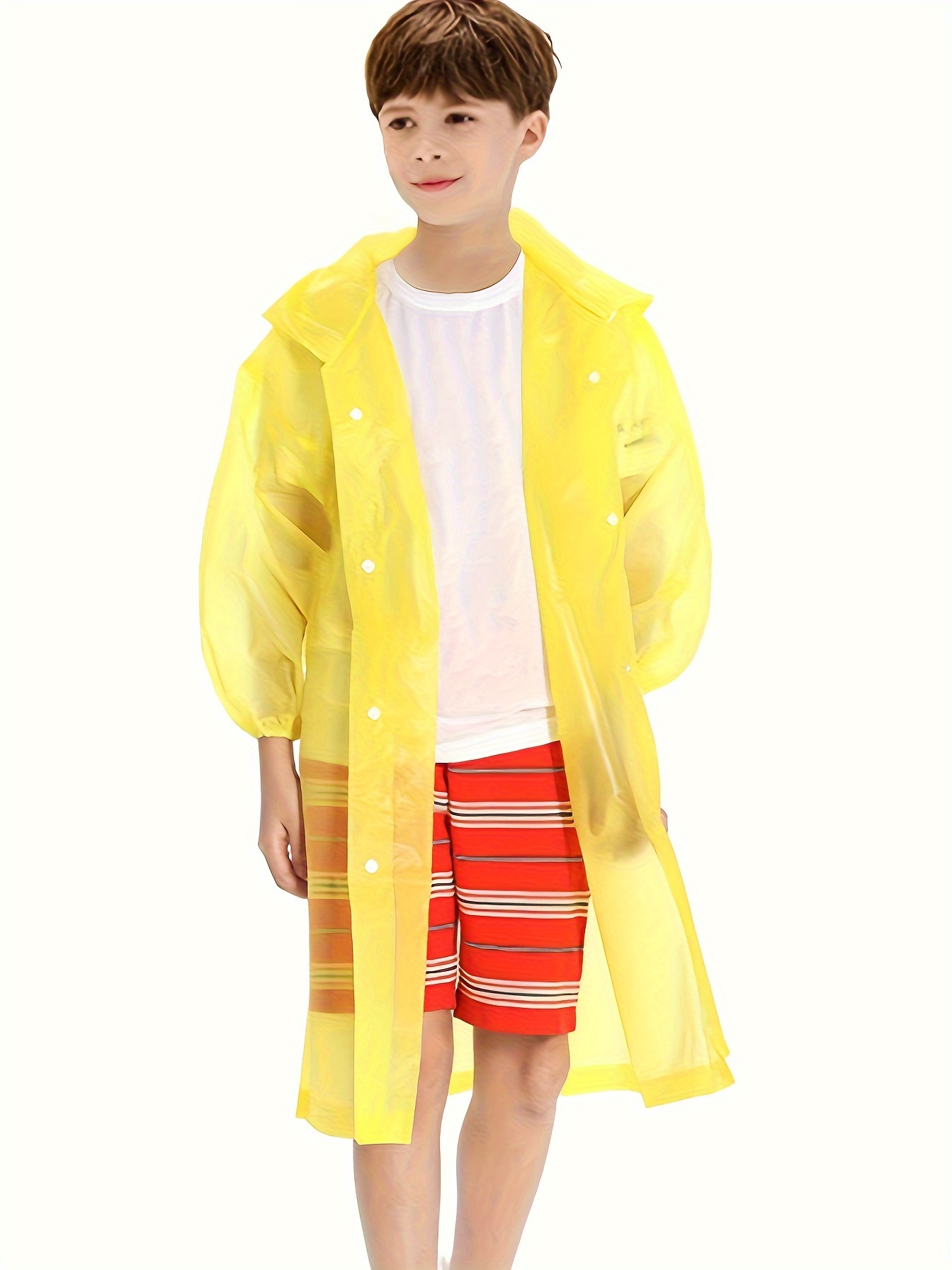 boys plain lightweight portable hooded raincoat reusable waterproof rain ponchos details 0