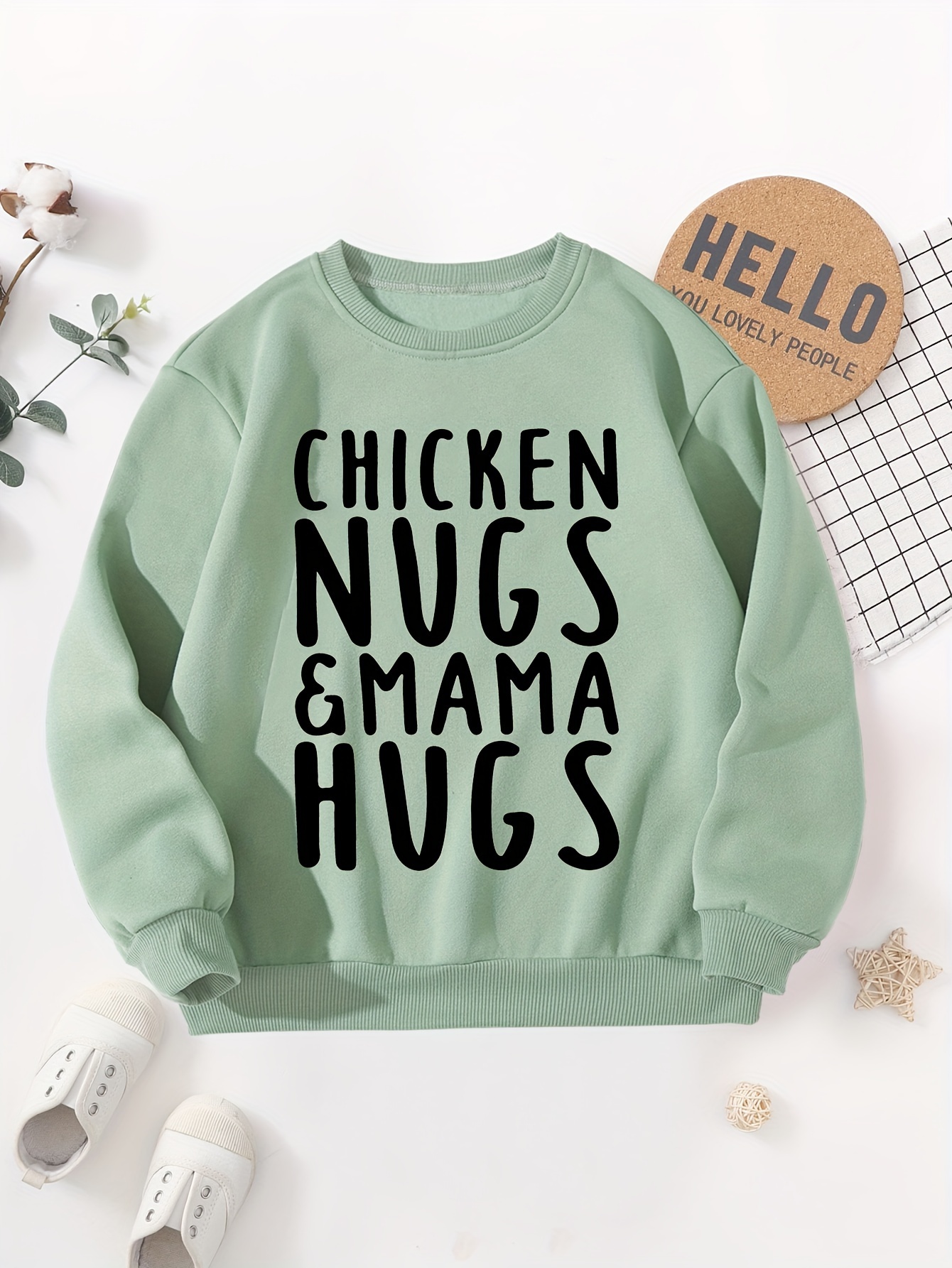 chicken nugs mama hugs letter graphic print boys warm fleece sweatshirt thick and cozy top for spring fall winter season details 4