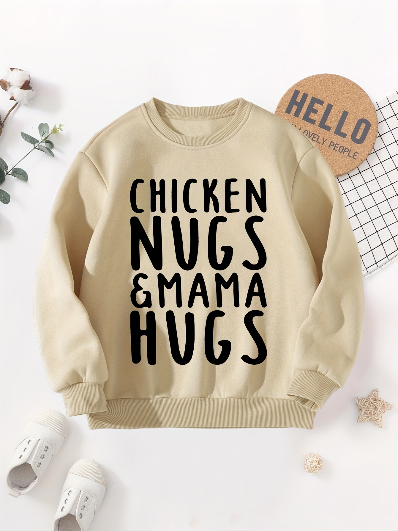 chicken nugs mama hugs letter graphic print boys warm fleece sweatshirt thick and cozy top for spring fall winter season details 6