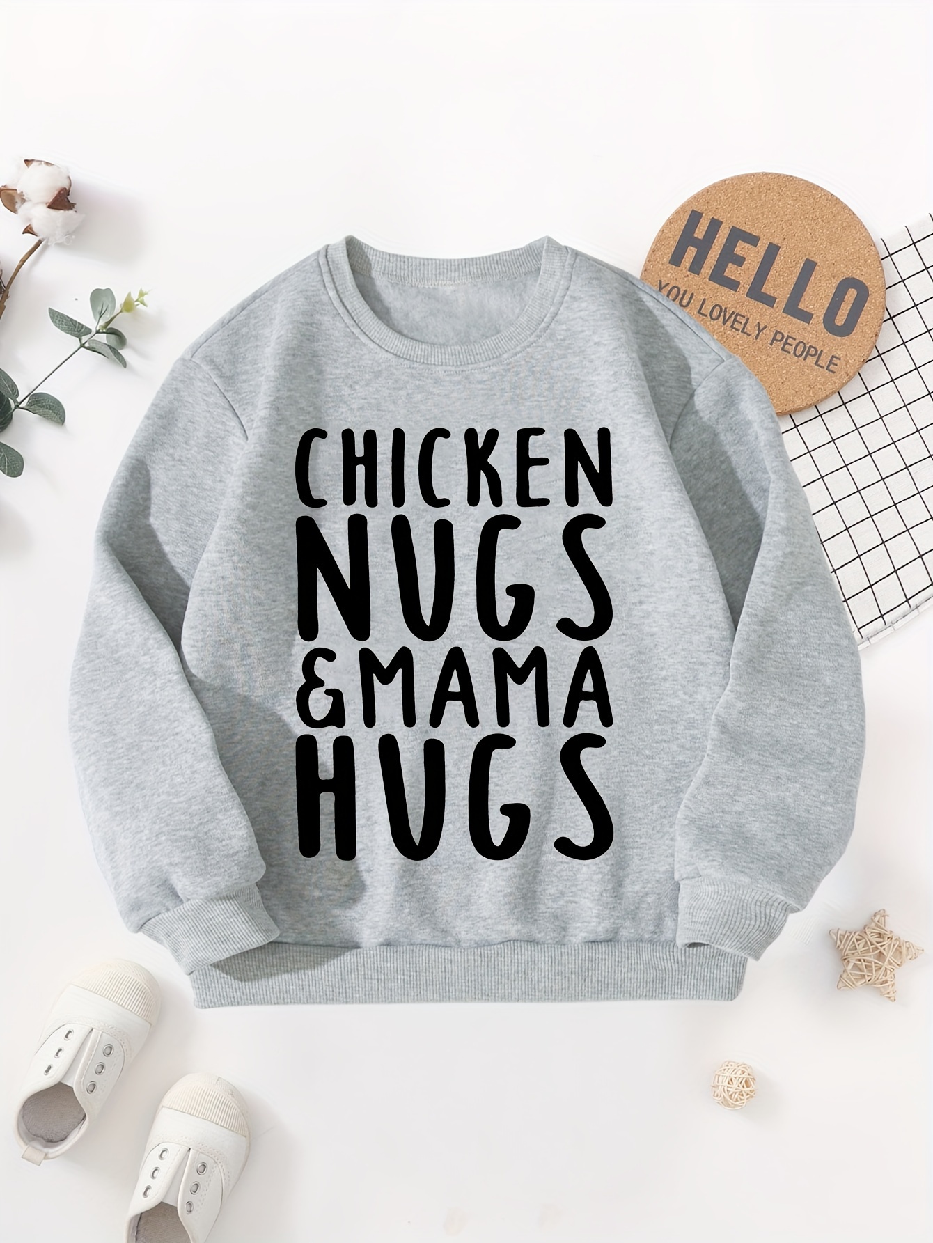 chicken nugs mama hugs letter graphic print boys warm fleece sweatshirt thick and cozy top for spring fall winter season details 8