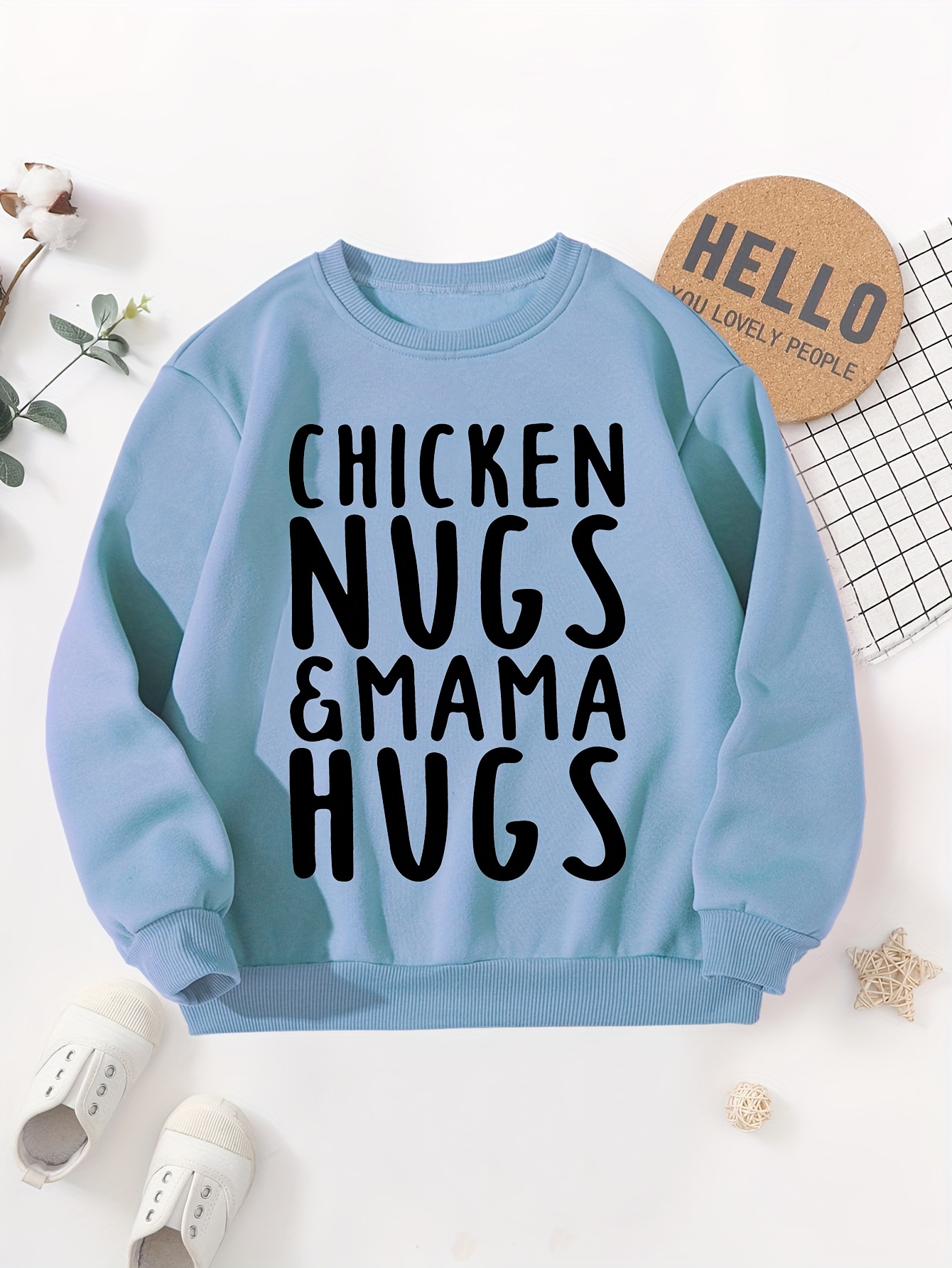 chicken nugs mama hugs letter graphic print boys warm fleece sweatshirt thick and cozy top for spring fall winter season details 10