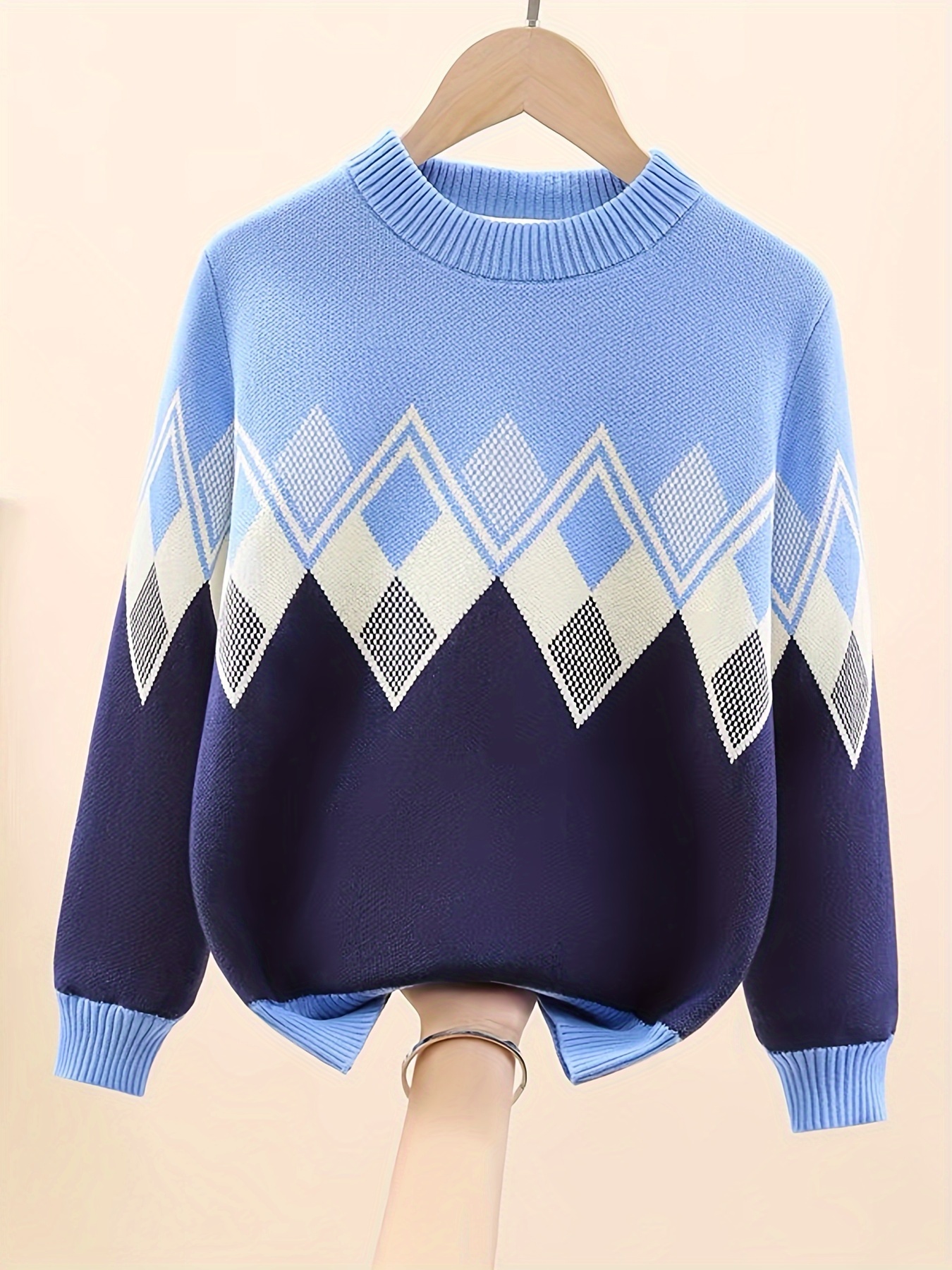 boys jacquard thick sweater round neck long sleeve stretch warm knit pullover top kids clothes outdoor details 0