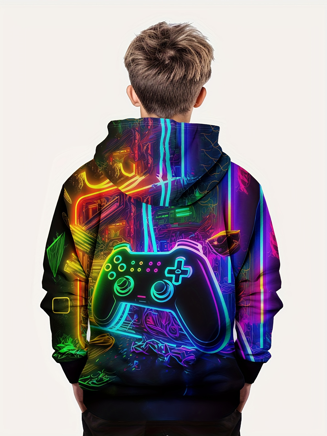 fashion colorful gamepad print cute cozy hoodie for kids boys keep him warm and stylish details 1